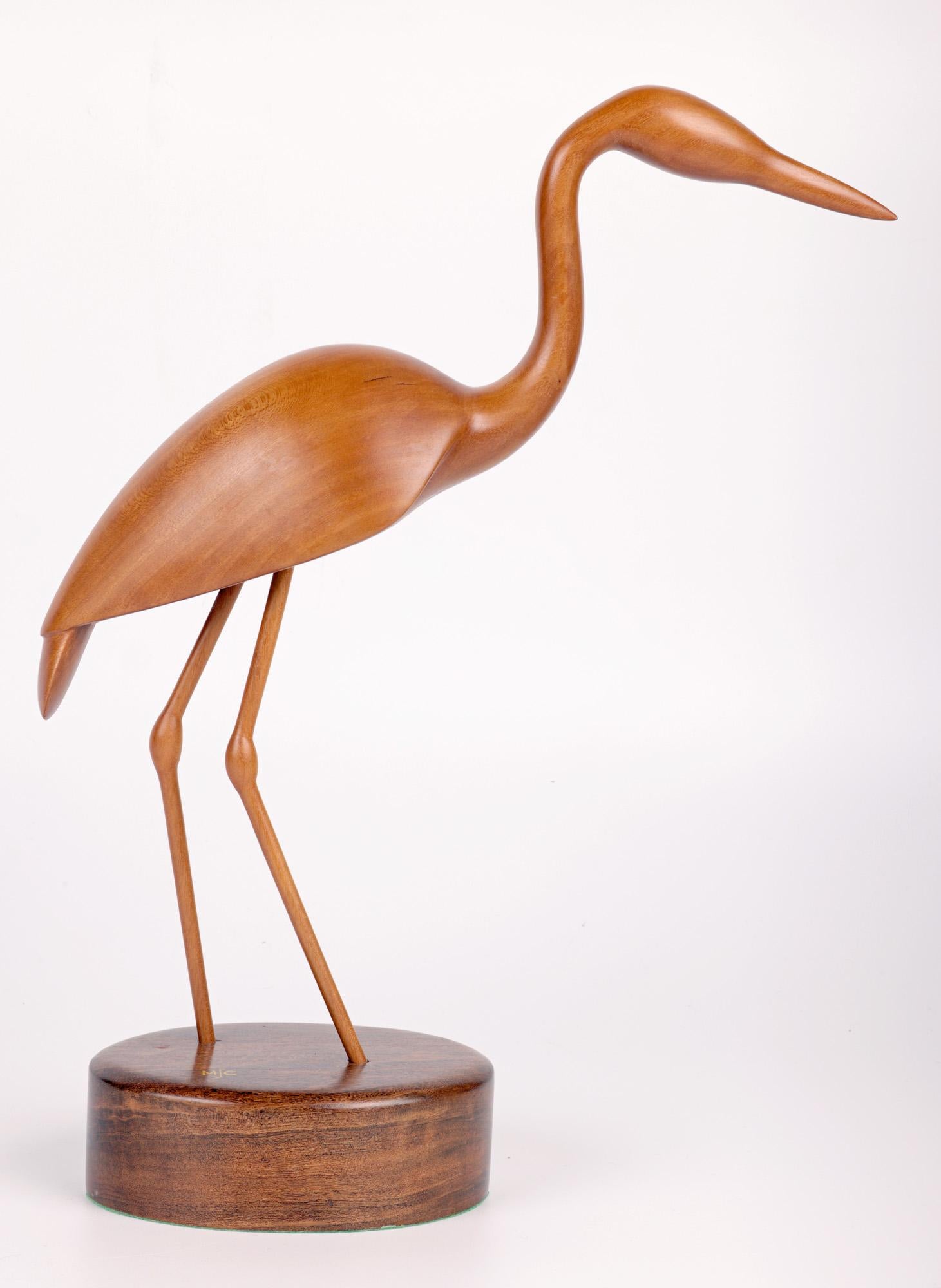 20th Century Michael John Crook Hand Carved Wooden Heron Sculpture For Sale