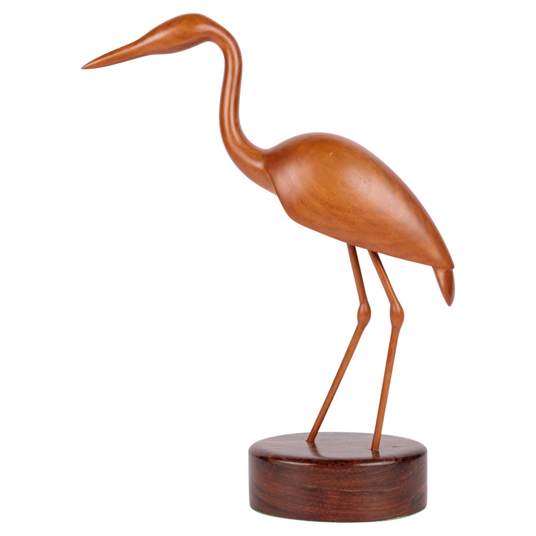 Michael John Crook Hand Carved Wooden Heron Sculpture For Sale