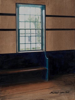 A blue pew   Acrylic painting Interior; Modern Framed signed