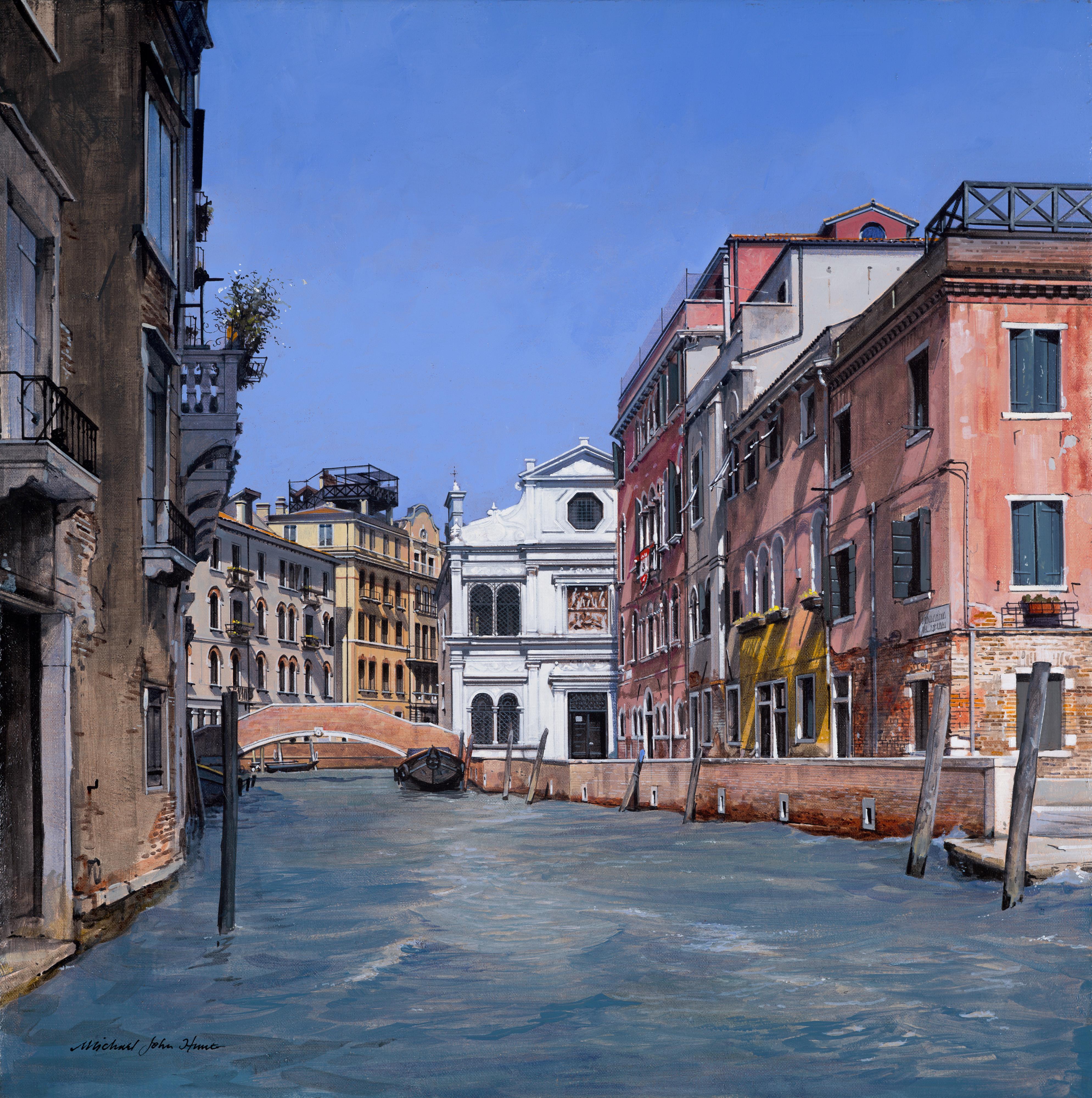Landscape Painting Michael John Hunt - Scène de canal
