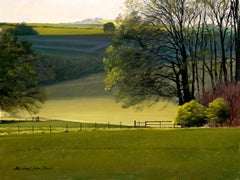 Cotswold Landscape Painting, Modern Acrylic on Panel, Framed Art