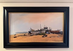 Deal Beach Acrylic Painting, Modern Landscape, 21st Century, Framed