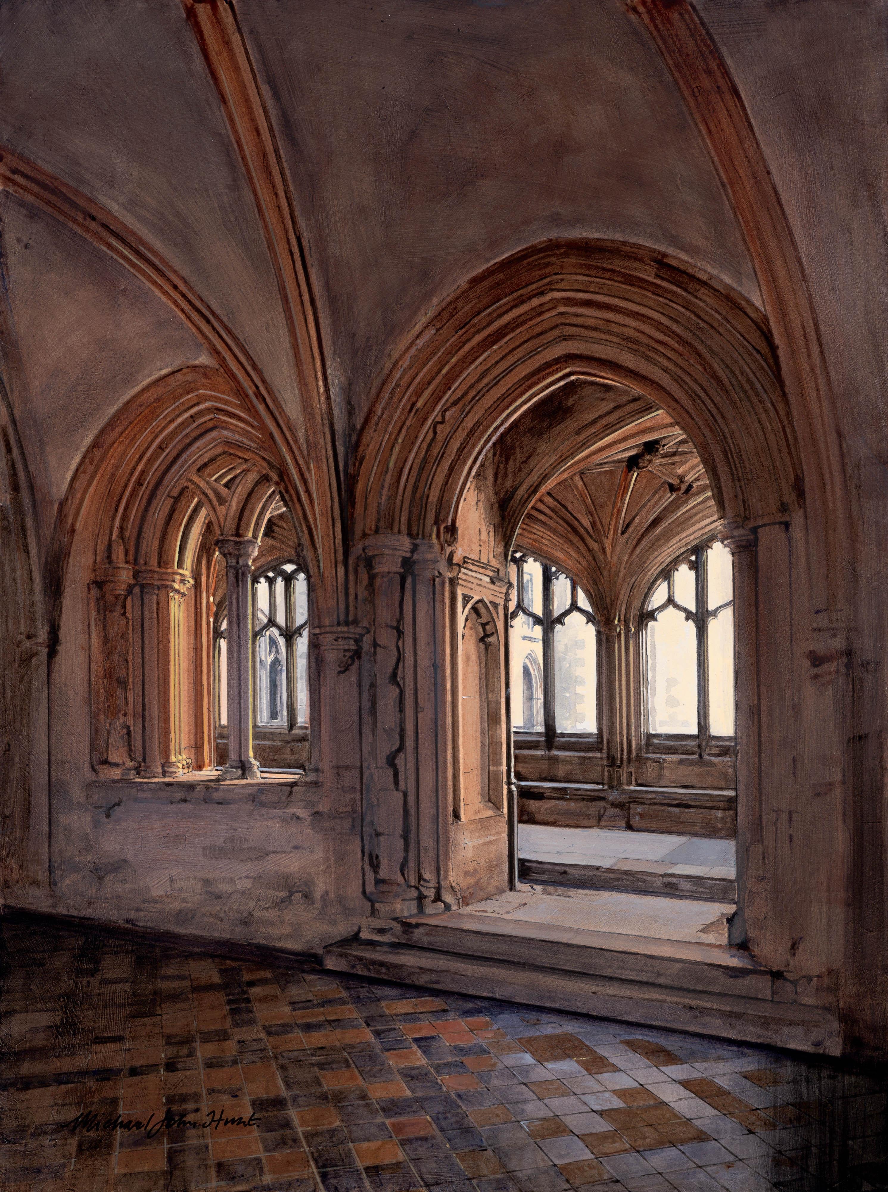 Michael John Hunt Landscape Painting - Gothic quad Modern acrylic painting Framed and signed