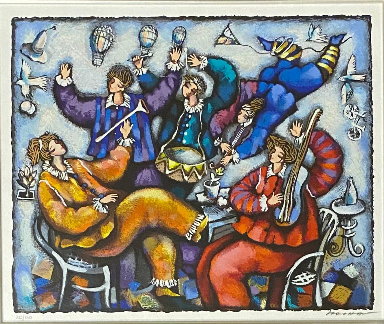 Una hermosa, alegre y colorida litografía de edición limitada del célebre artista armenio-israelí Michael Kachan.
Firmado a lápiz en la esquina inferior derecha por el artista y numerado. 

Con marco negro original. Está en excelente estado vintage.