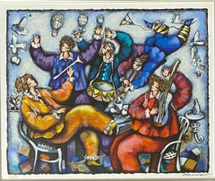 La litografía en color de Michael Kachan representa la música y la hora feliz