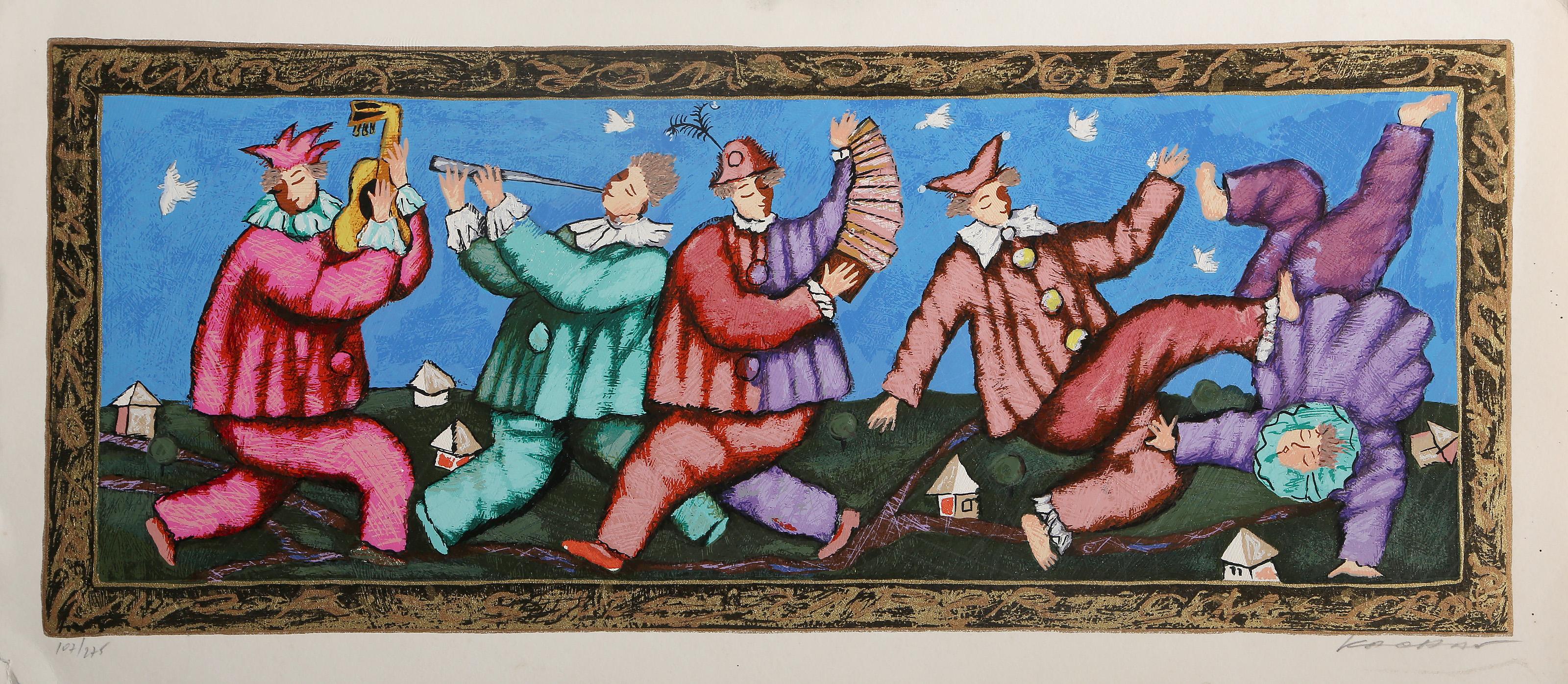 Michael Kachan, Armenian/Israeli (1964 - ) - Carnival, Medium:  Screenprint, signed and numbered in pencil, Edition:  107/275, Image Size:  11.5 x 28.5 inches, Size:  13.5 x 30.5 in. (34.29 x 77.47 cm)