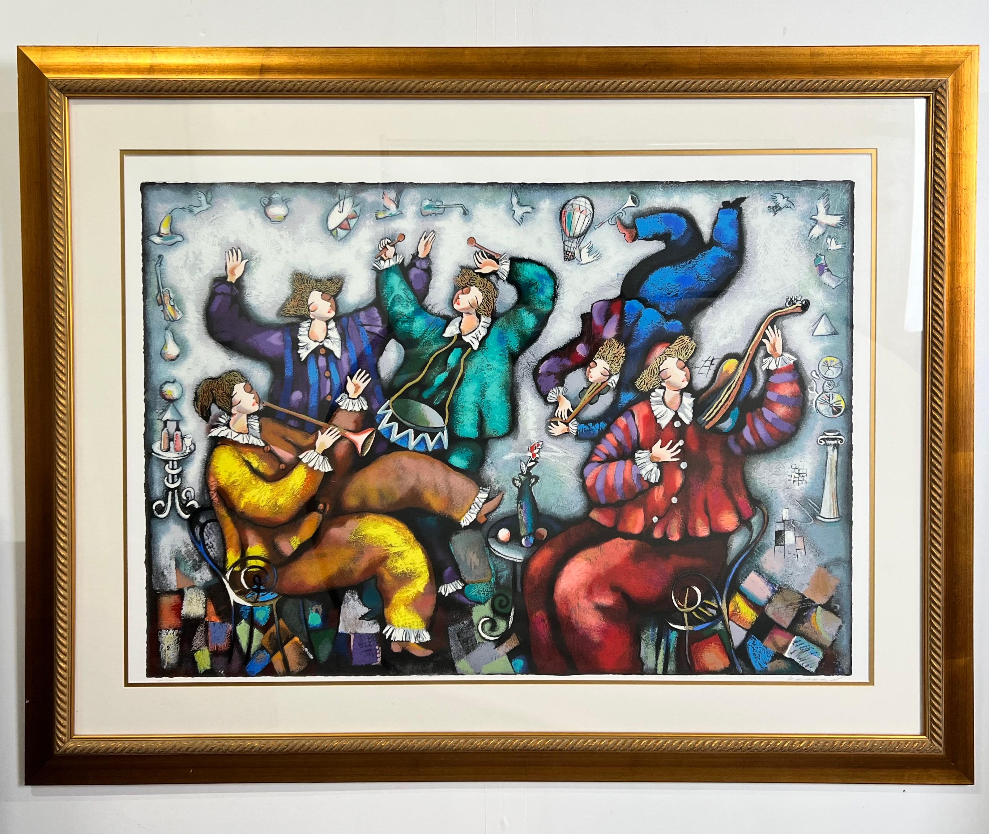 Michael Kachan (americano, israeliano, nato nel 1962)
The Sunny Day, serigrafia su carta, edizione 150/320, firmata a mano

Una gioiosa celebrazione del colore, del ritmo e delle connessioni umane, The Sunny Day dell'artista di origine armena