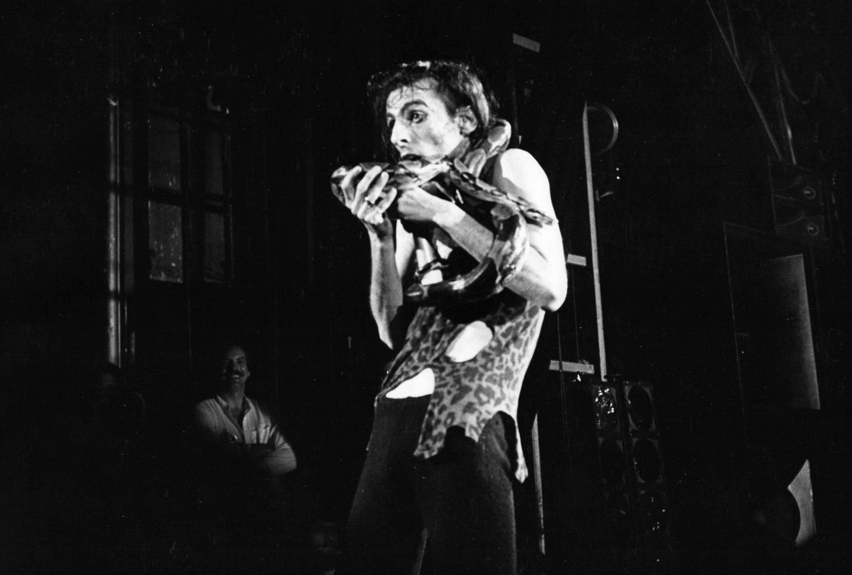 Michael Kagan Portrait Photograph - Alice Cooper Performing with Boa Snake II Vintage Original Photograph