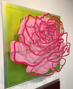 Acryl „Glas“ Rose - Rosa auf Limonengrün