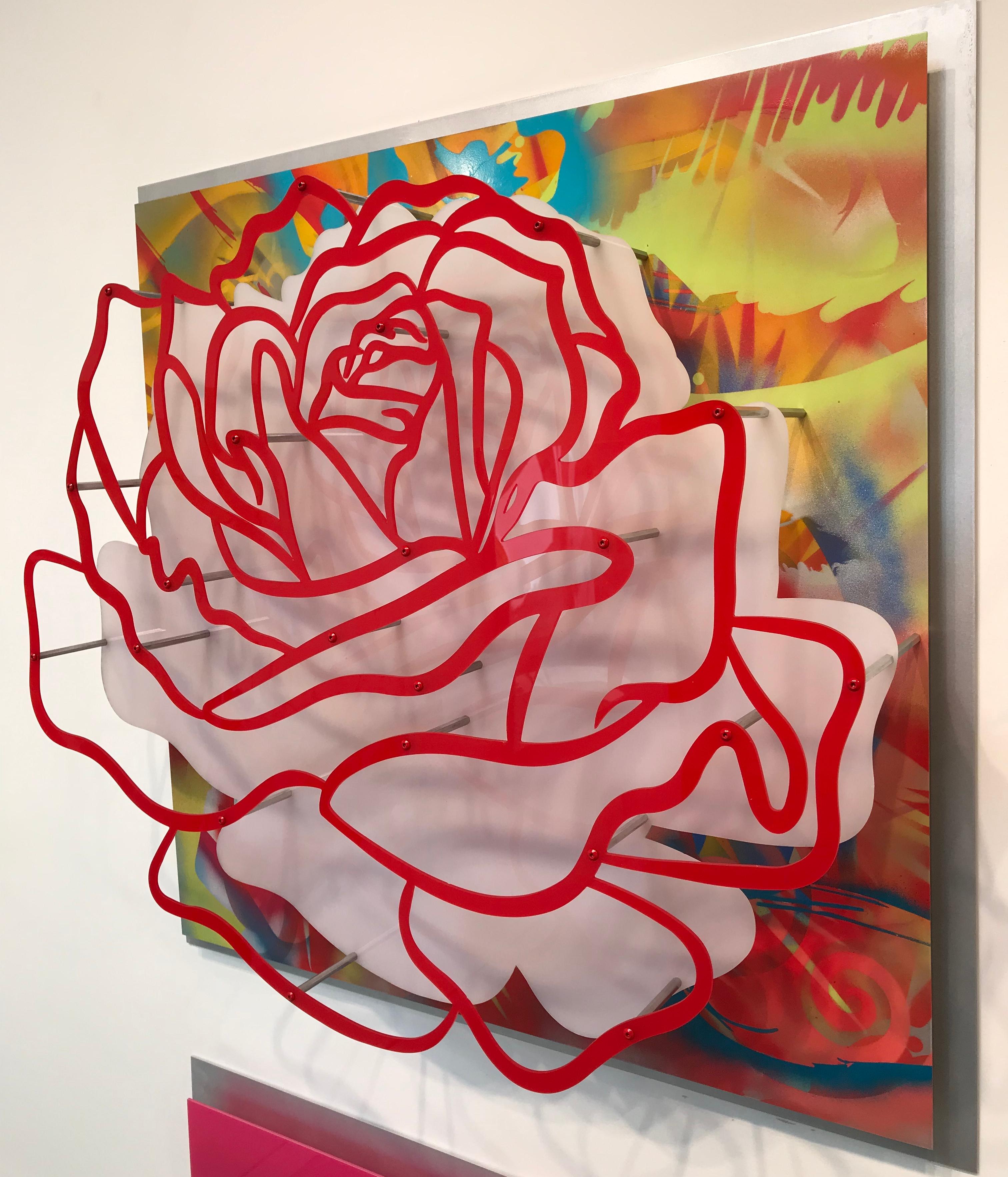 Acrylic "Glass" Rose - Red on Multicolor