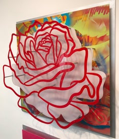 Rosa acrílica "de cristal" - Roja sobre multicolor
