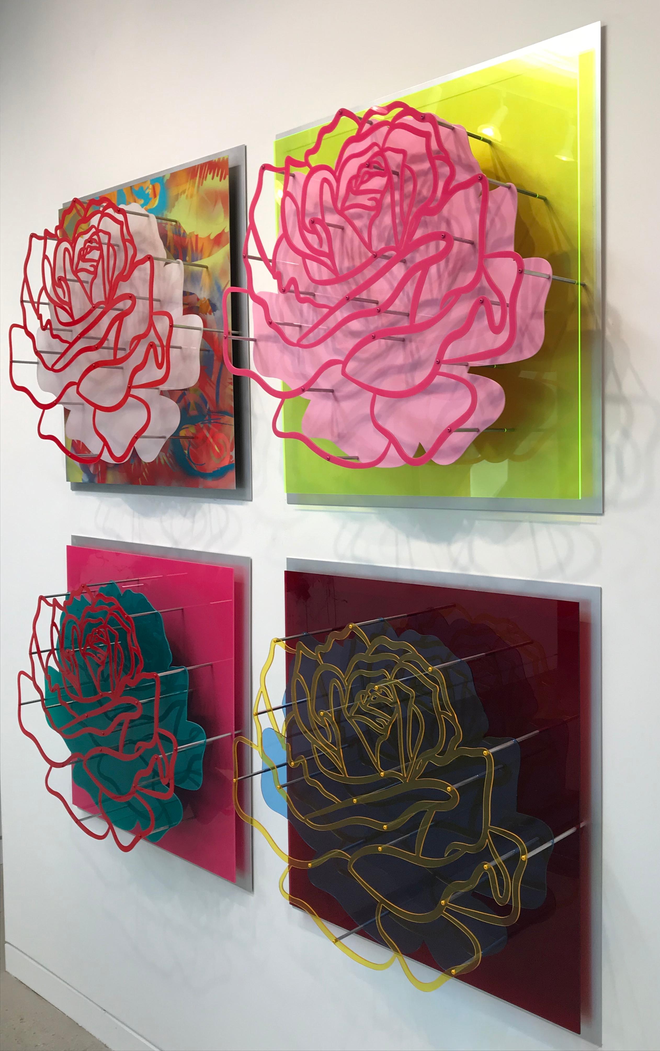 Michael Kalish Abstract Painting - Four Acrylic "Glass" Roses