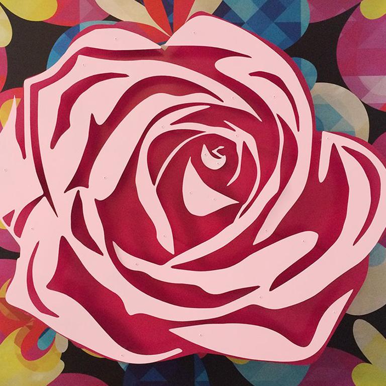 Pink Rose on Kaleidoscope - Painting by Michael Kalish