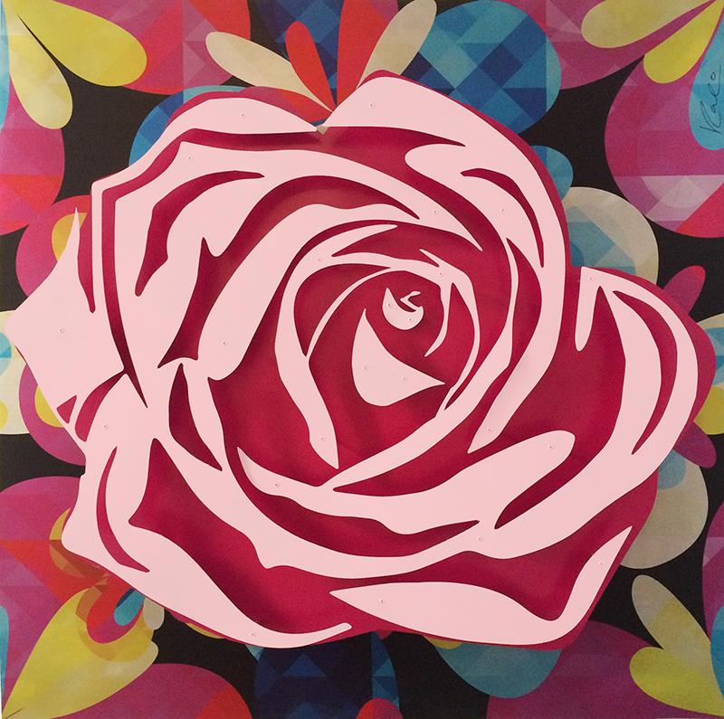 Michael Kalish Abstract Painting - Pink Rose on Kaleidoscope