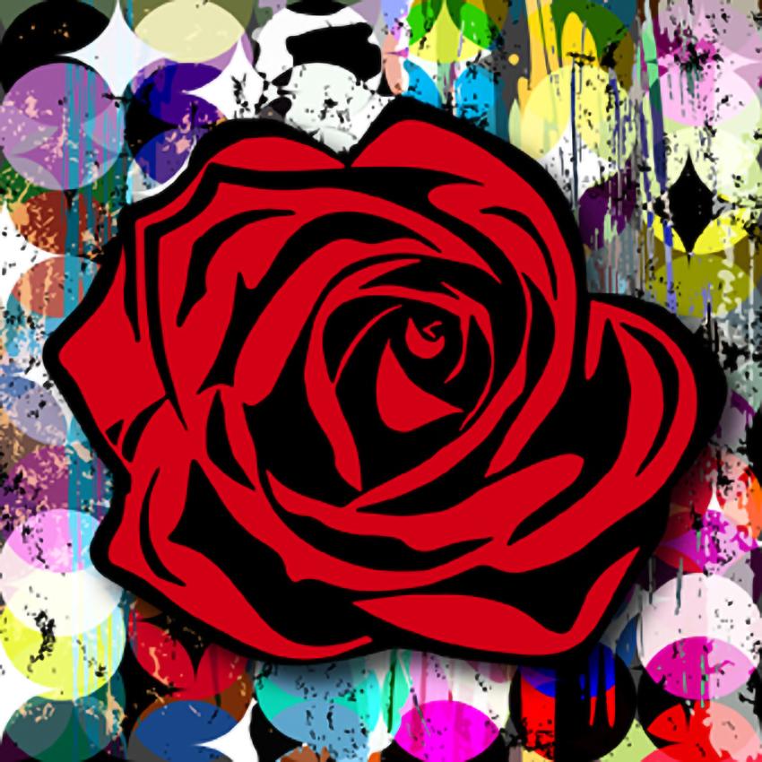 Michael Kalish Abstract Painting – Rote rote Rose auf Kreis Graffiti