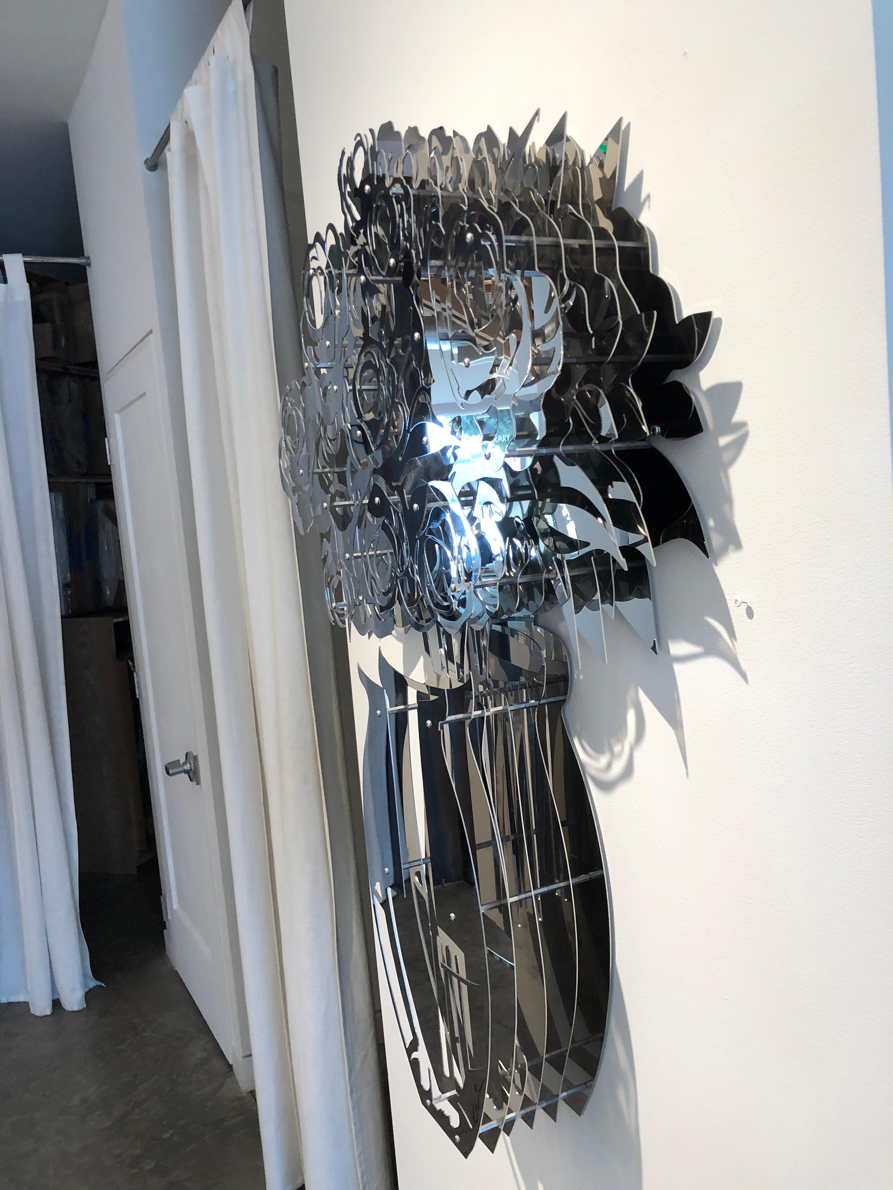 Vase of Roses - Mirrored Stainless 42 - Sculpture by Michael Kalish