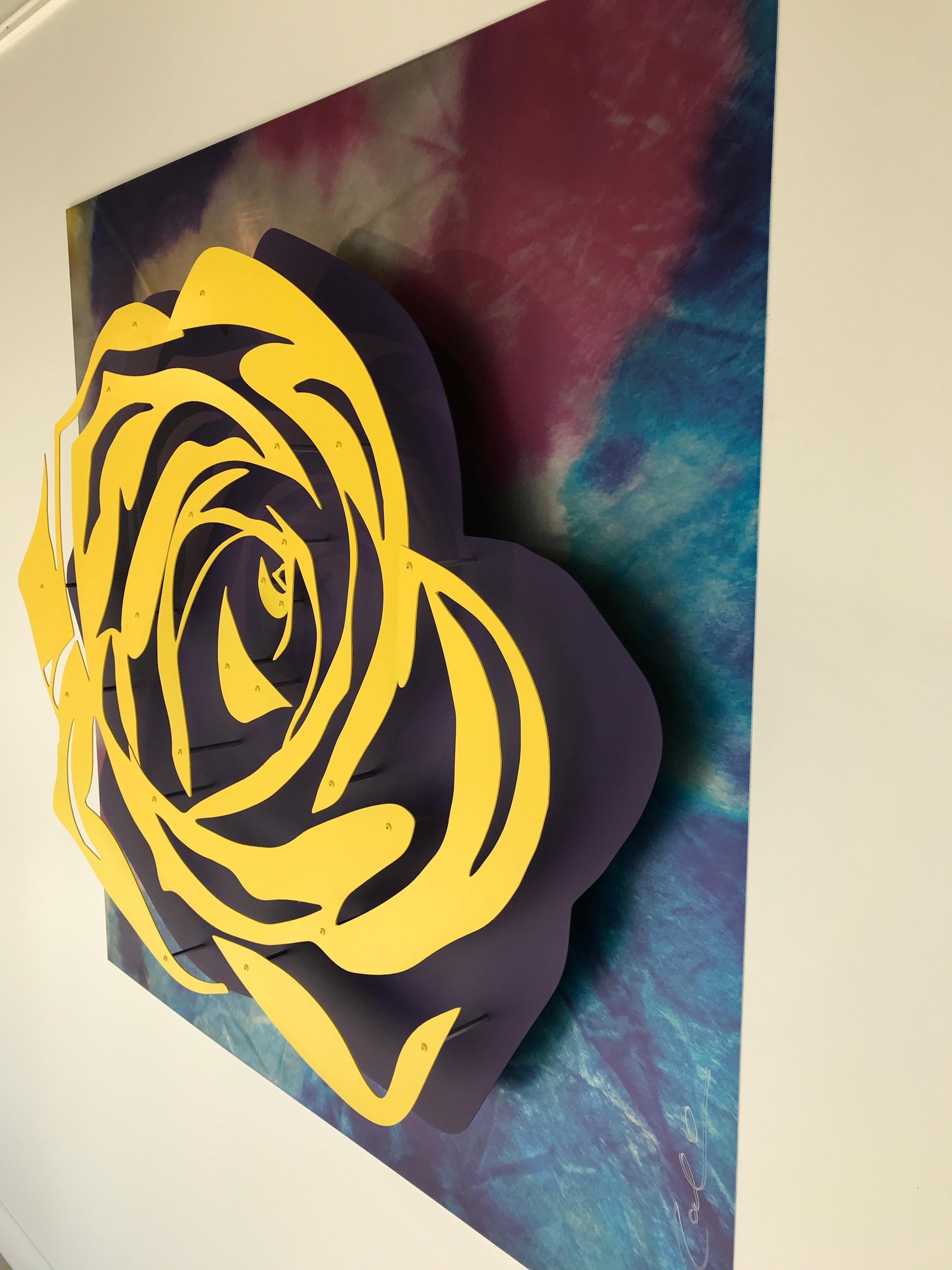 Rose - Yellow on Abstract  - Beige Abstract Painting by Michael Kalish