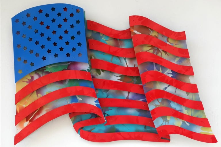 American Flag - Multi Color - Gray Abstract Sculpture by Michael Kalish