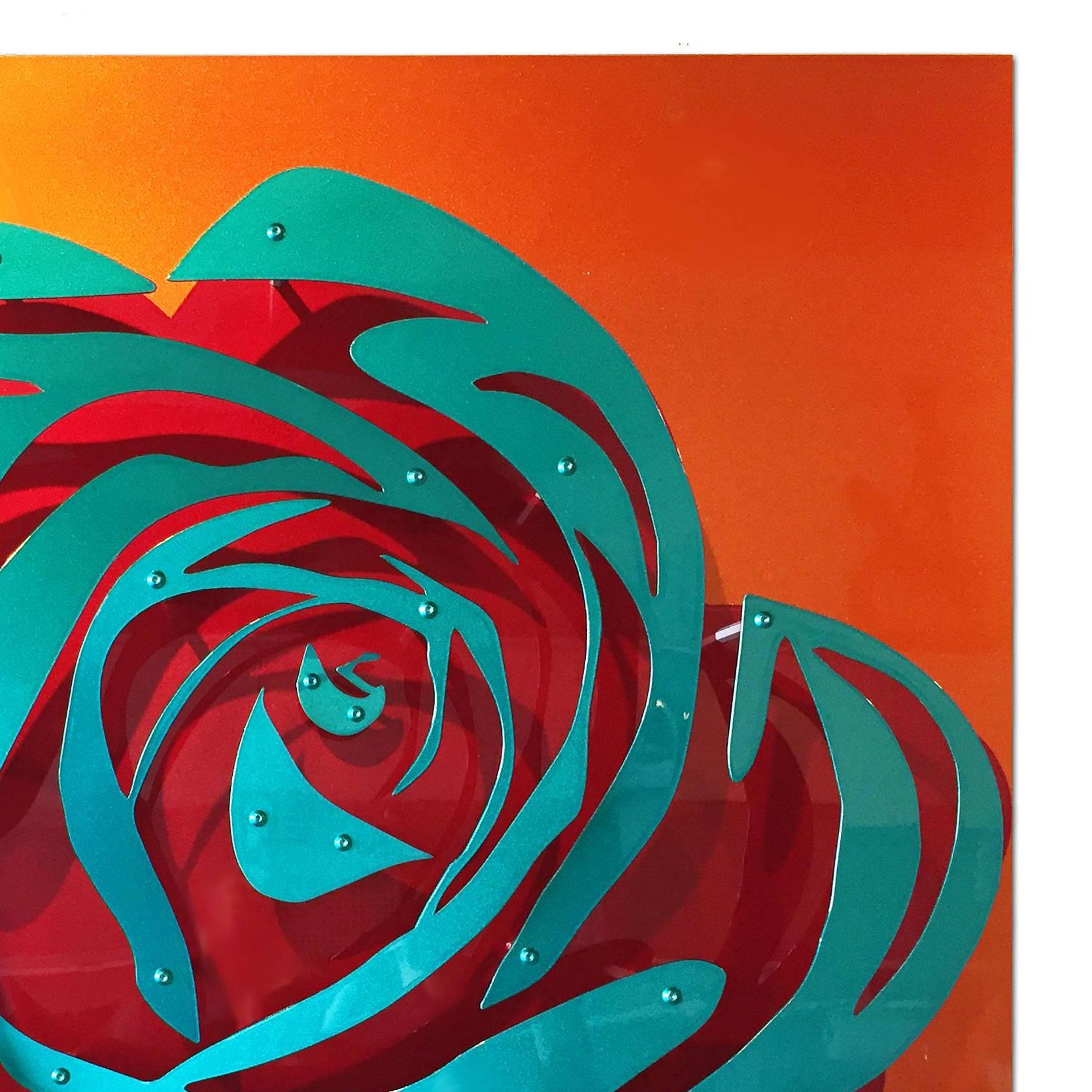 Candy Rose - Blue on Orange - COMMISSION ONLY - Abstract Sculpture by Michael Kalish
