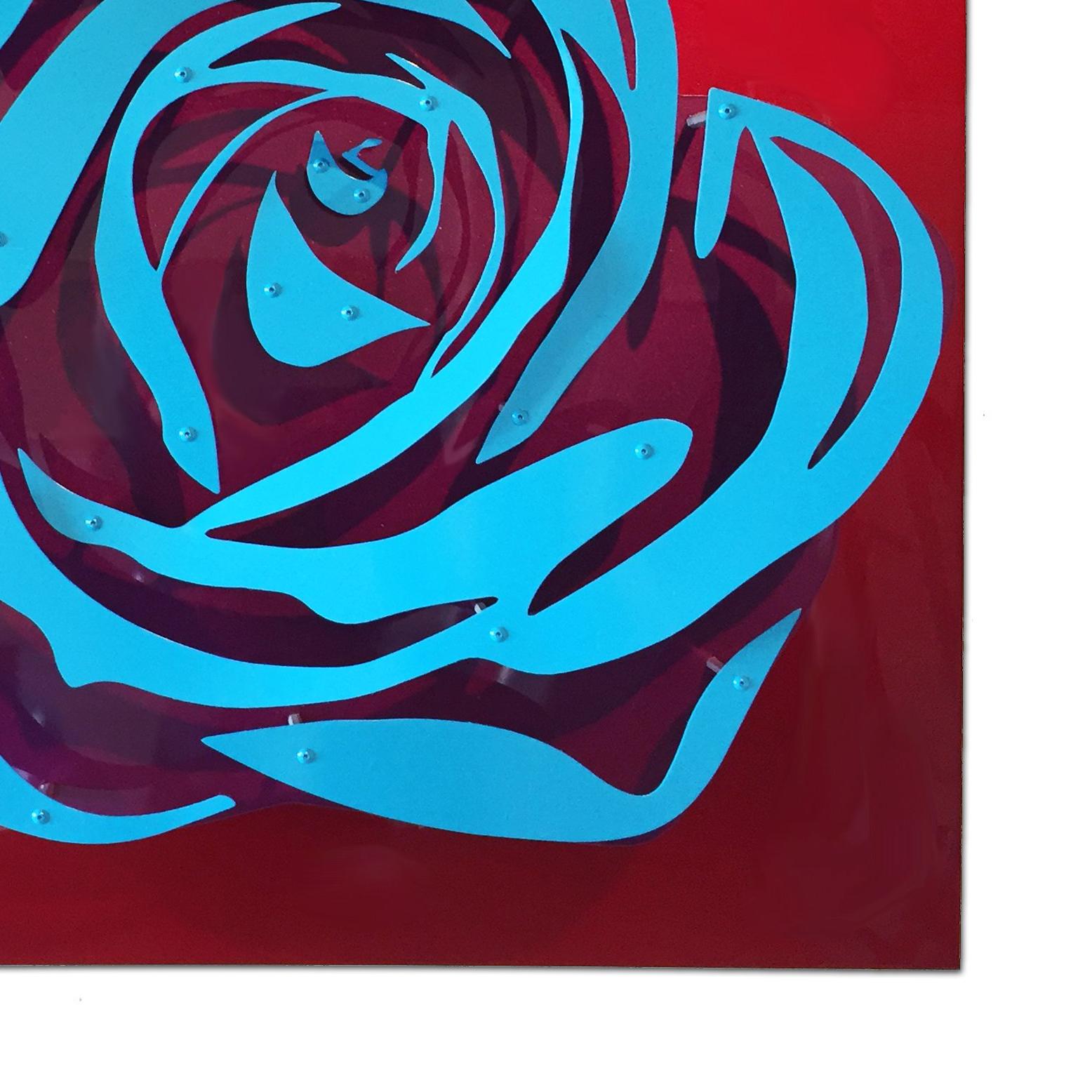 Candy Rose - Blue on Red - Abstract Sculpture by Michael Kalish