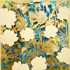 Floral Abstract Mirror Gold on Seaside Blue