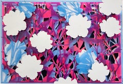Floral Abstract Neon Blue on Neon Pink