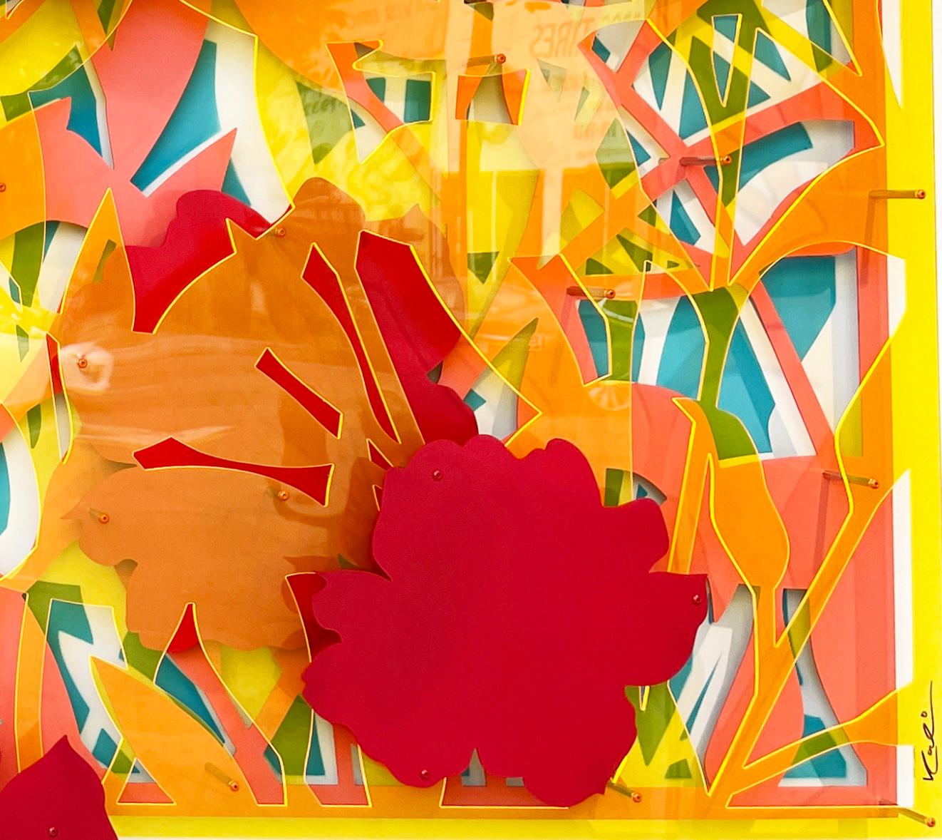 Une sculpture murale incroyablement dimensionnelle réalisée avec plusieurs couches d'acrylique coloré découpé au laser pour créer la 