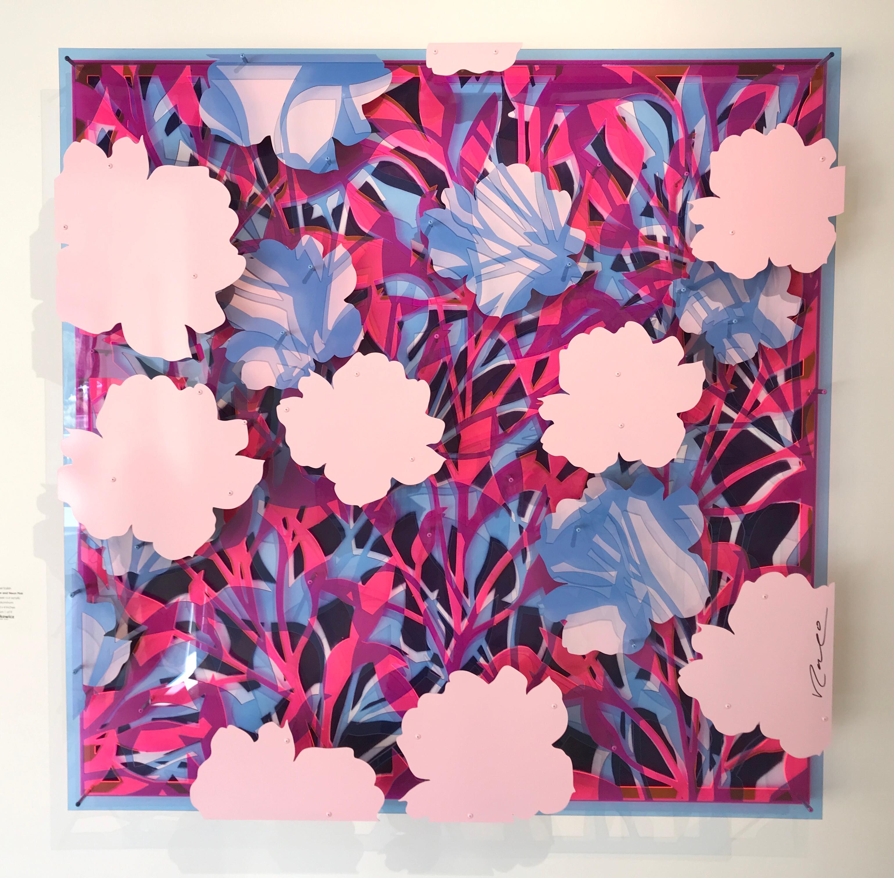 Michael Kalish Figurative Painting - Flowers - Blue and Neon Pink