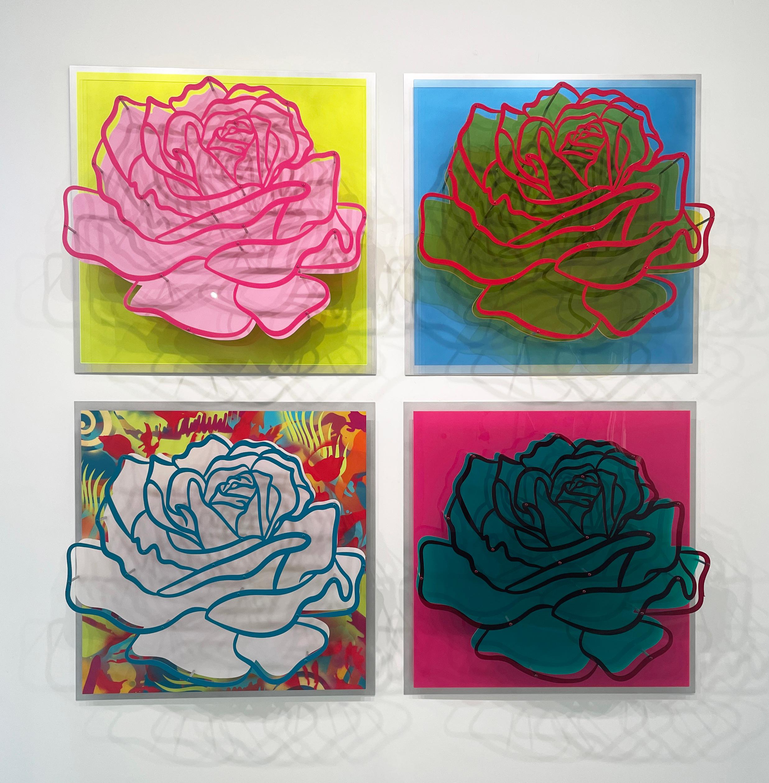 Michael Kalish Abstract Sculpture - Four Roses - Wall Sculpture 