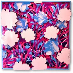 Layered Abstract Floral Blue and Neon Pink