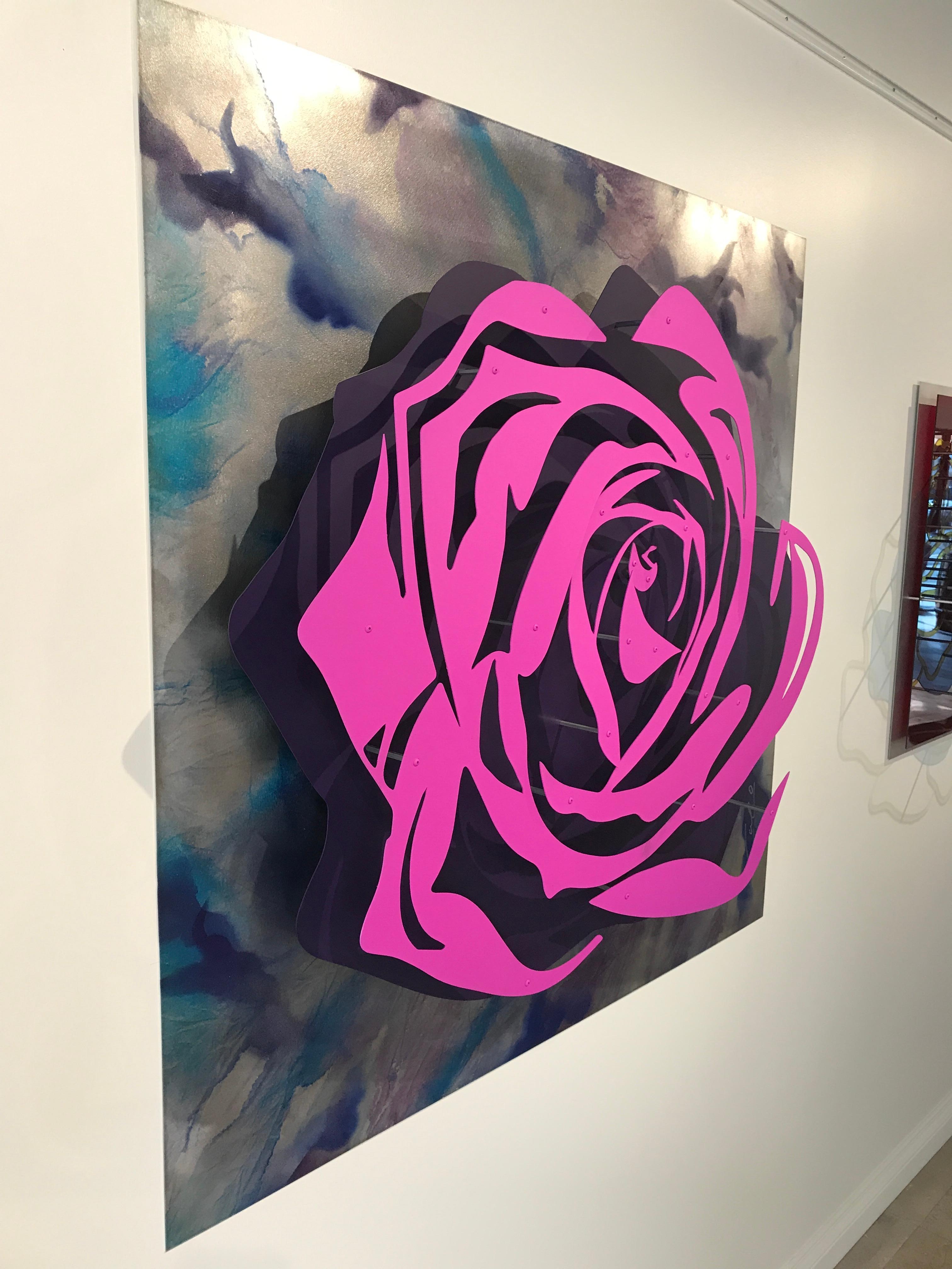 Rose - Aluminium magenta sur abstrait - Michael Kalish en vente 1