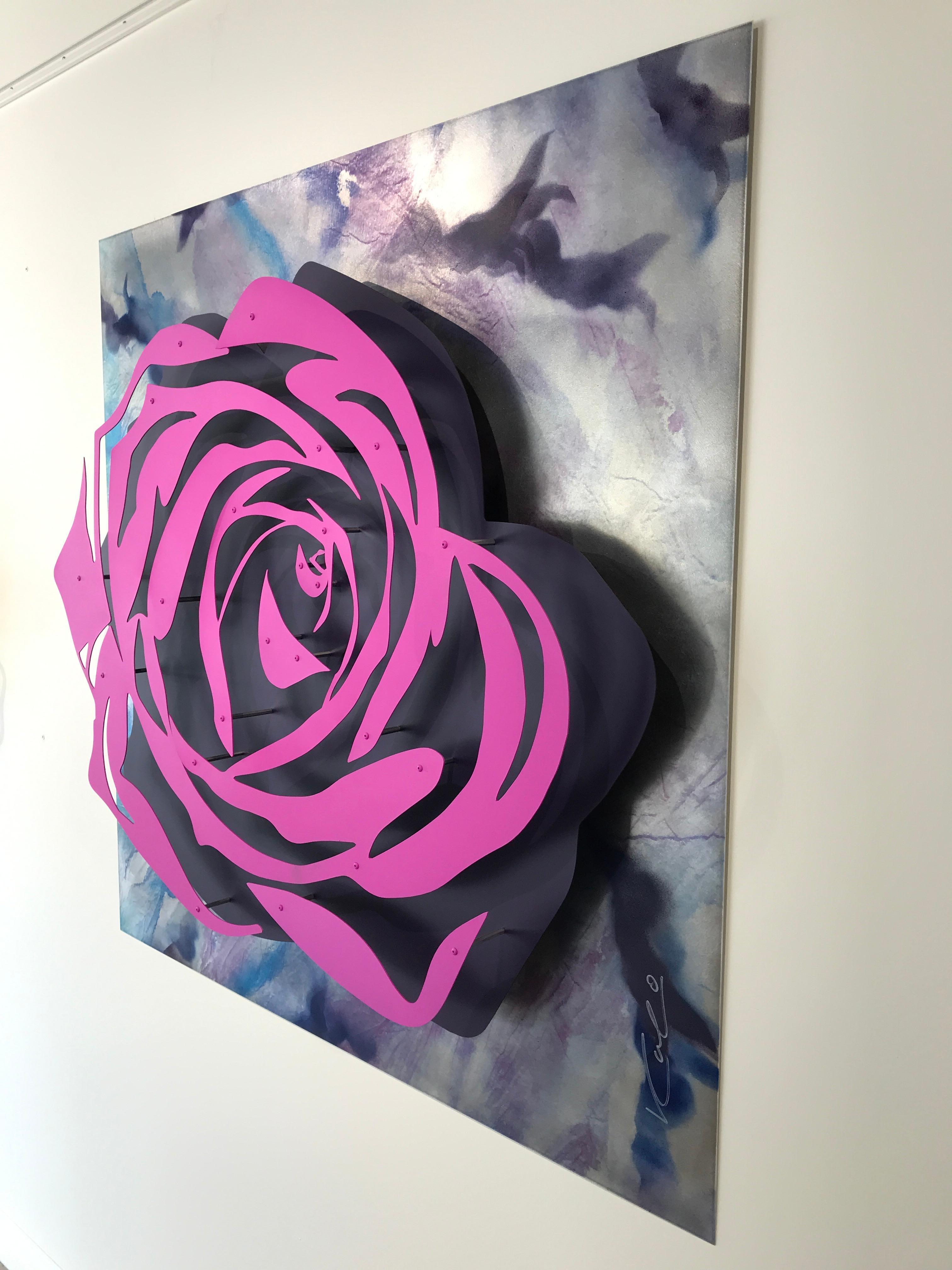 Rose - Aluminium magenta sur abstrait - Michael Kalish en vente 6
