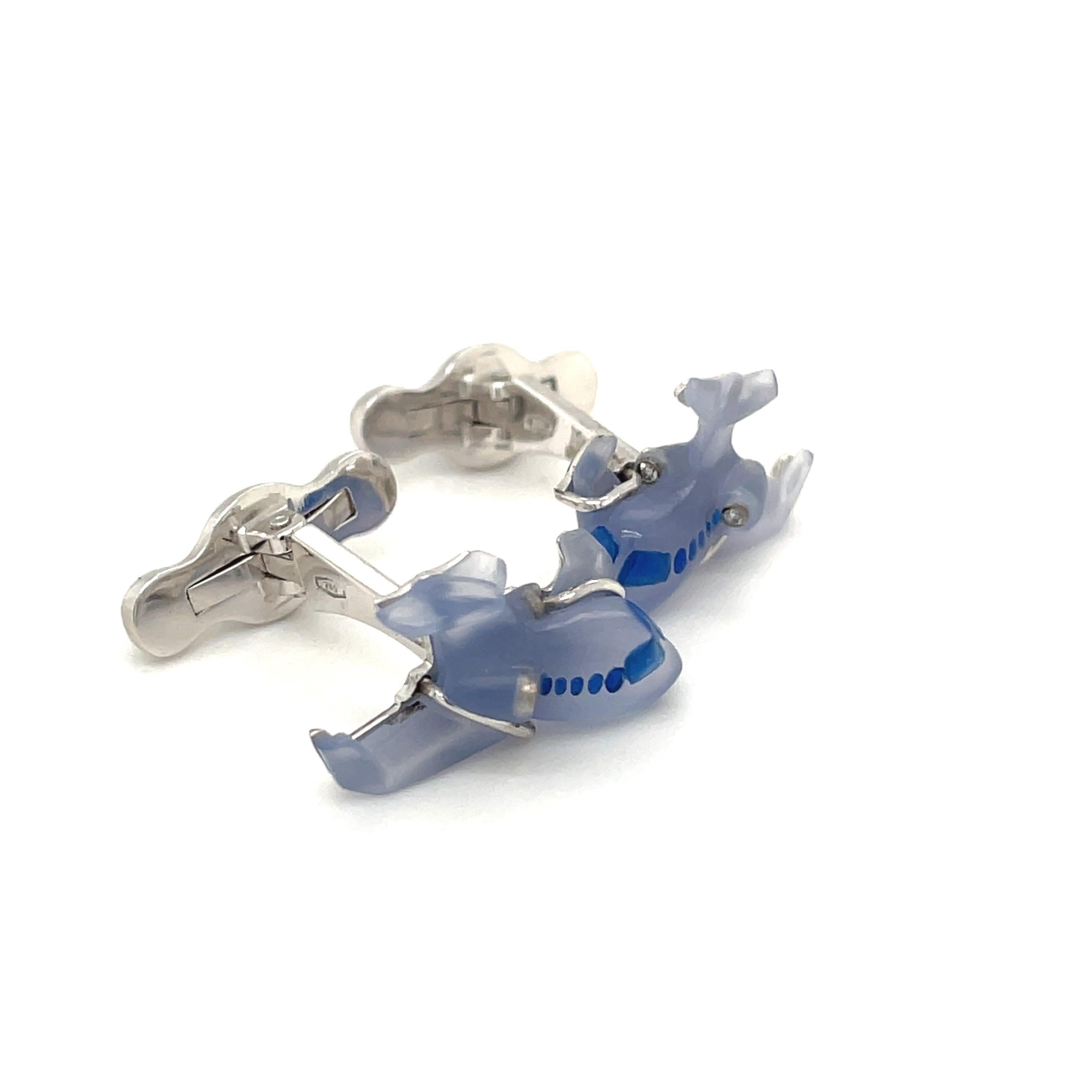 Modern Michael Kanners 18kt White Gold Chalcedony Airplane Cuff Links For Sale