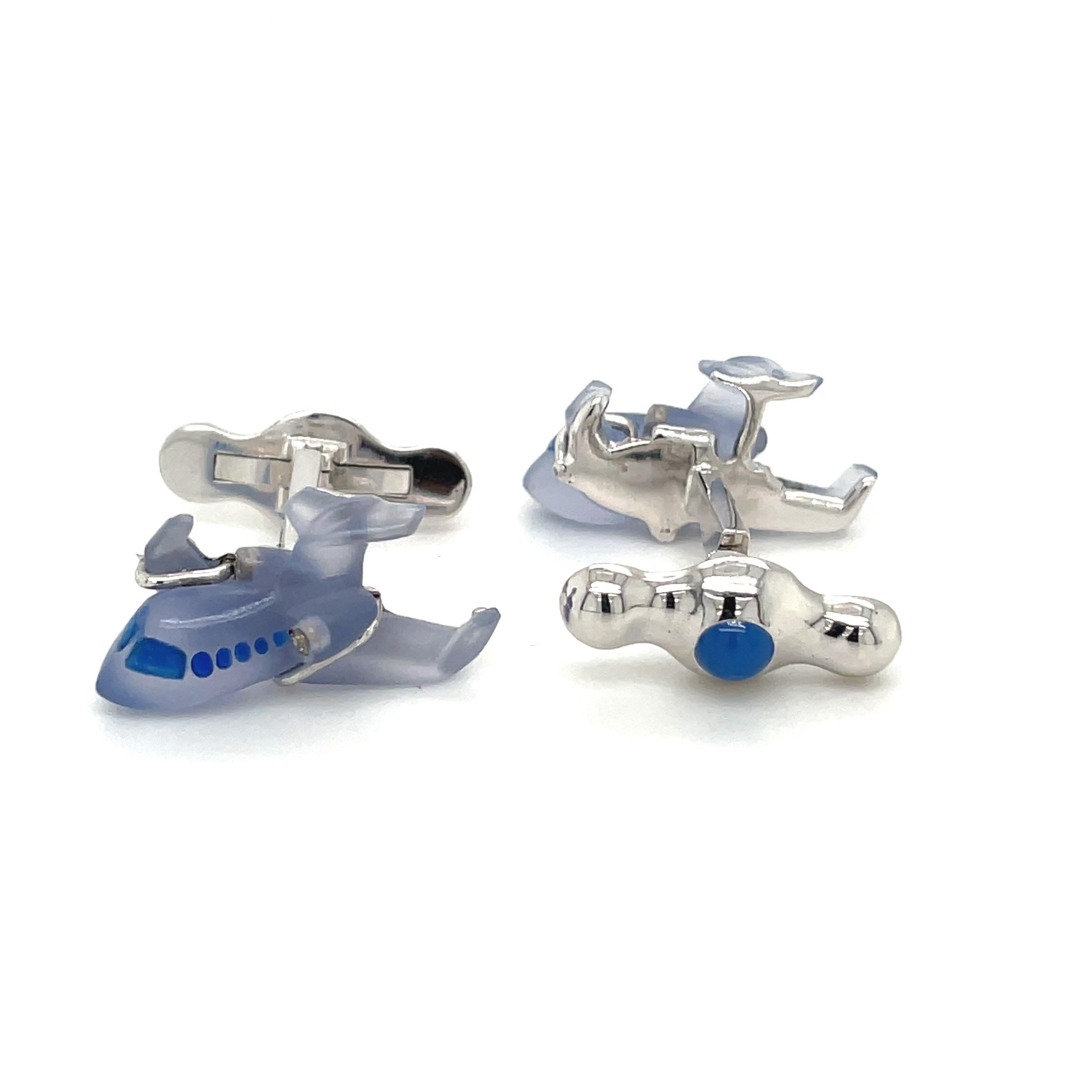 Mixed Cut Michael Kanners 18kt White Gold Chalcedony Airplane Cuff Links For Sale
