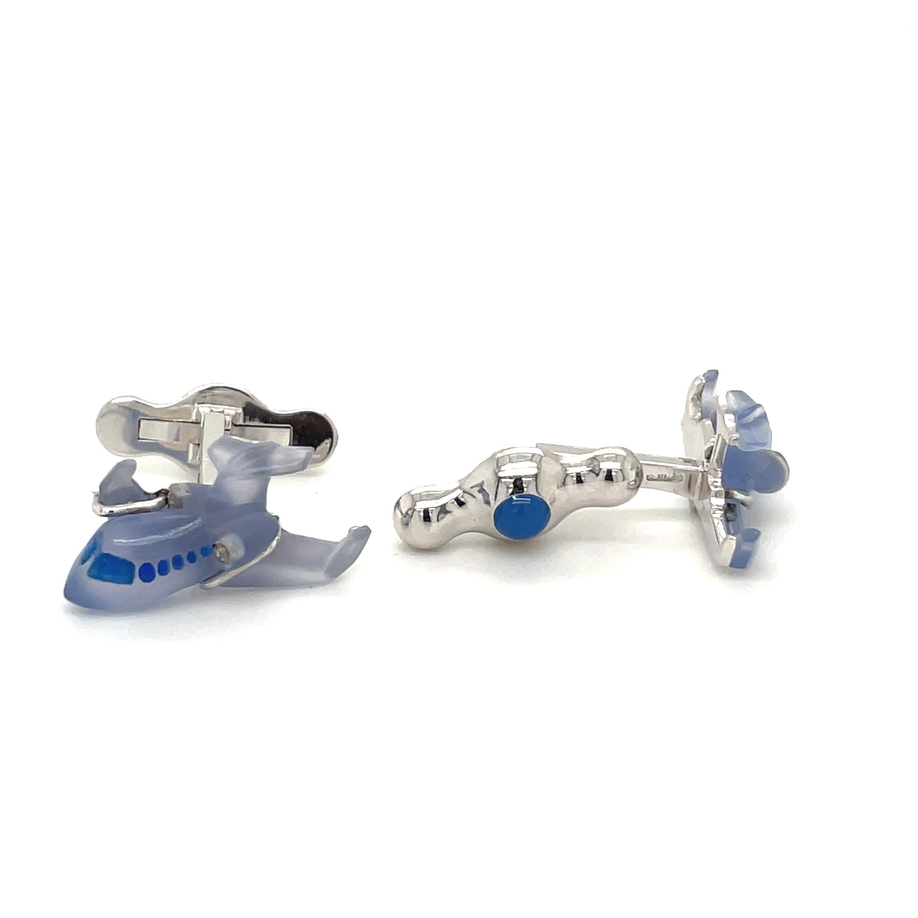 Michael Kanners 18kt White Gold Chalcedony Airplane Cuff Links For Sale 1