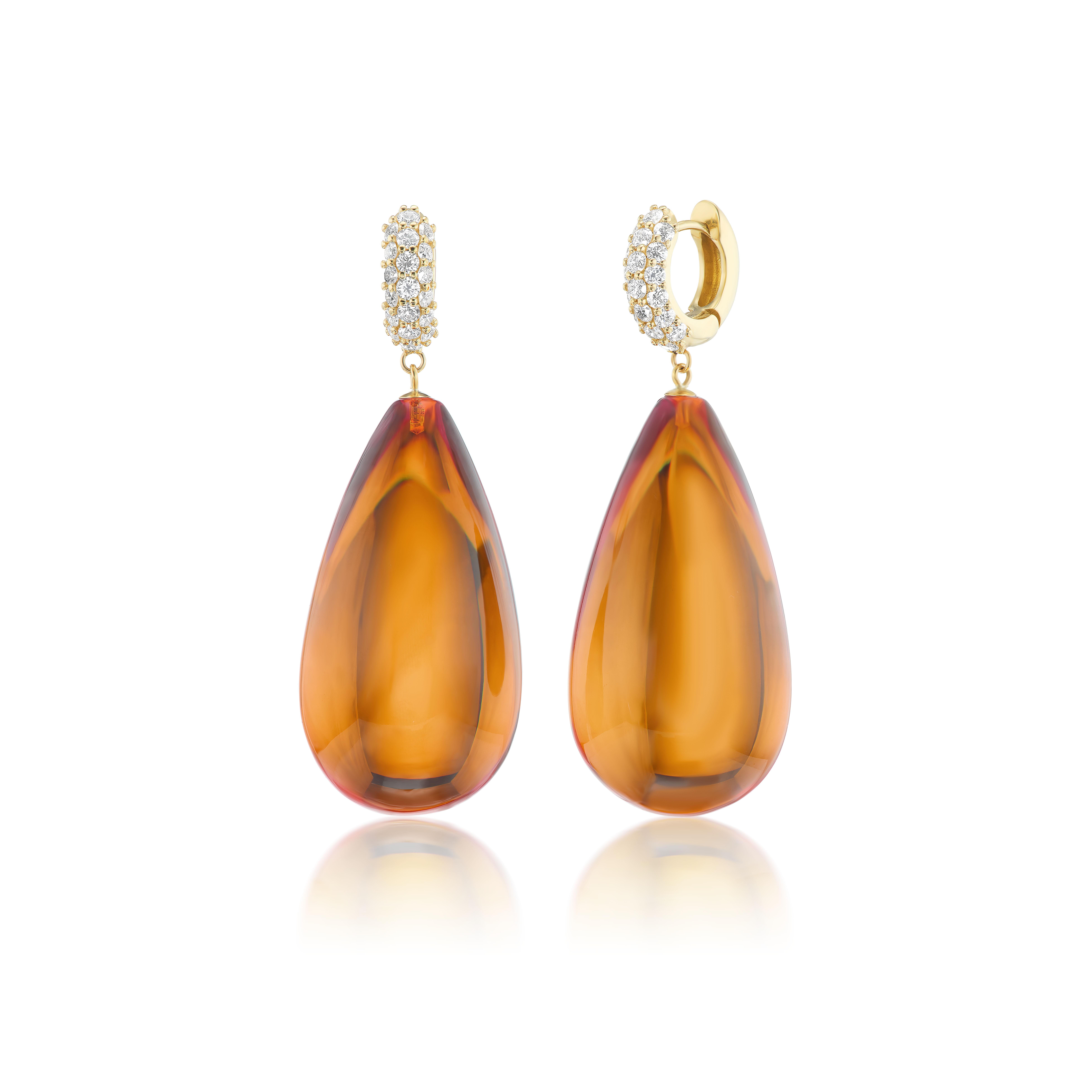 Contemporary Michael Kanners Amber Diamond Drop Earrings For Sale