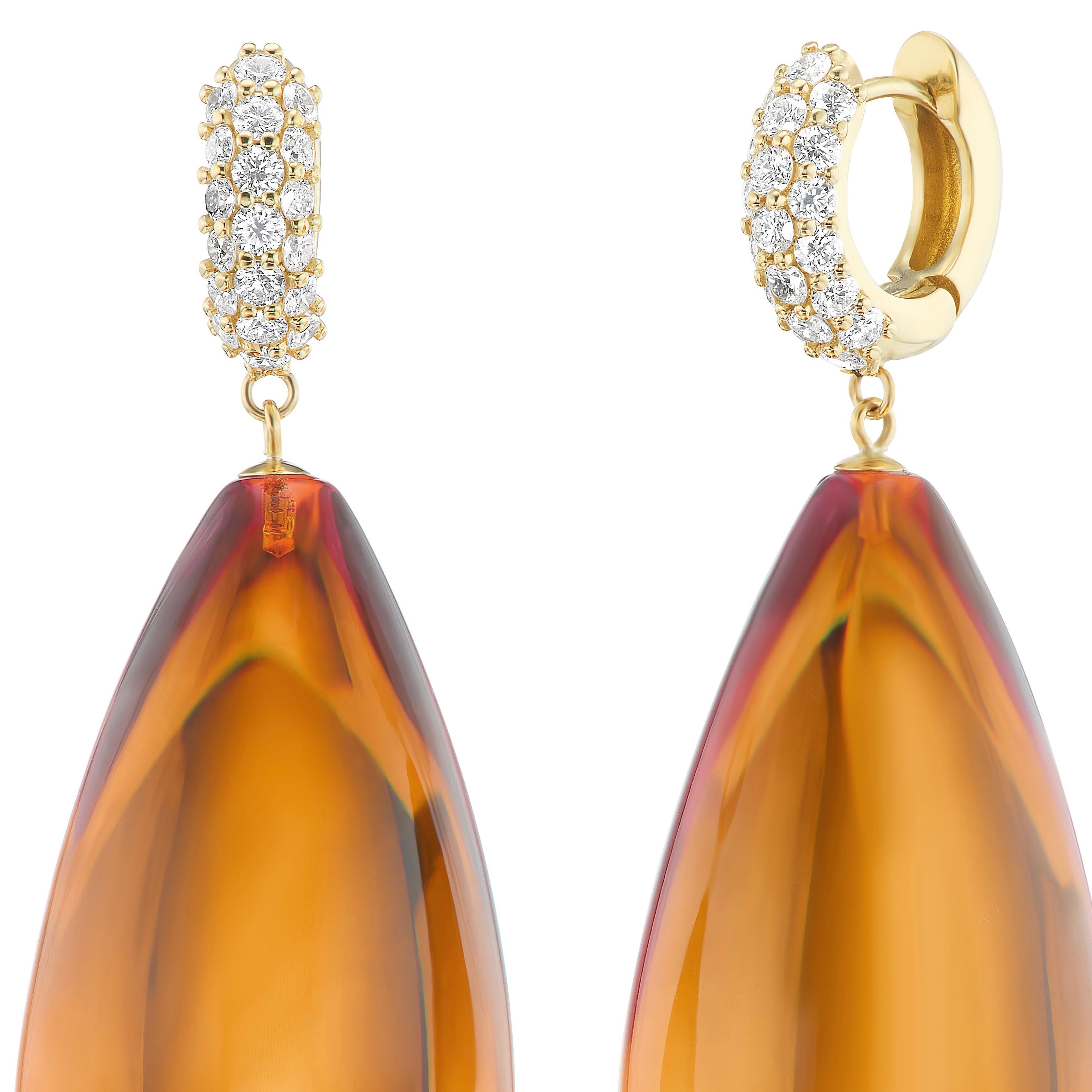 Mixed Cut Michael Kanners Amber Diamond Drop Earrings For Sale
