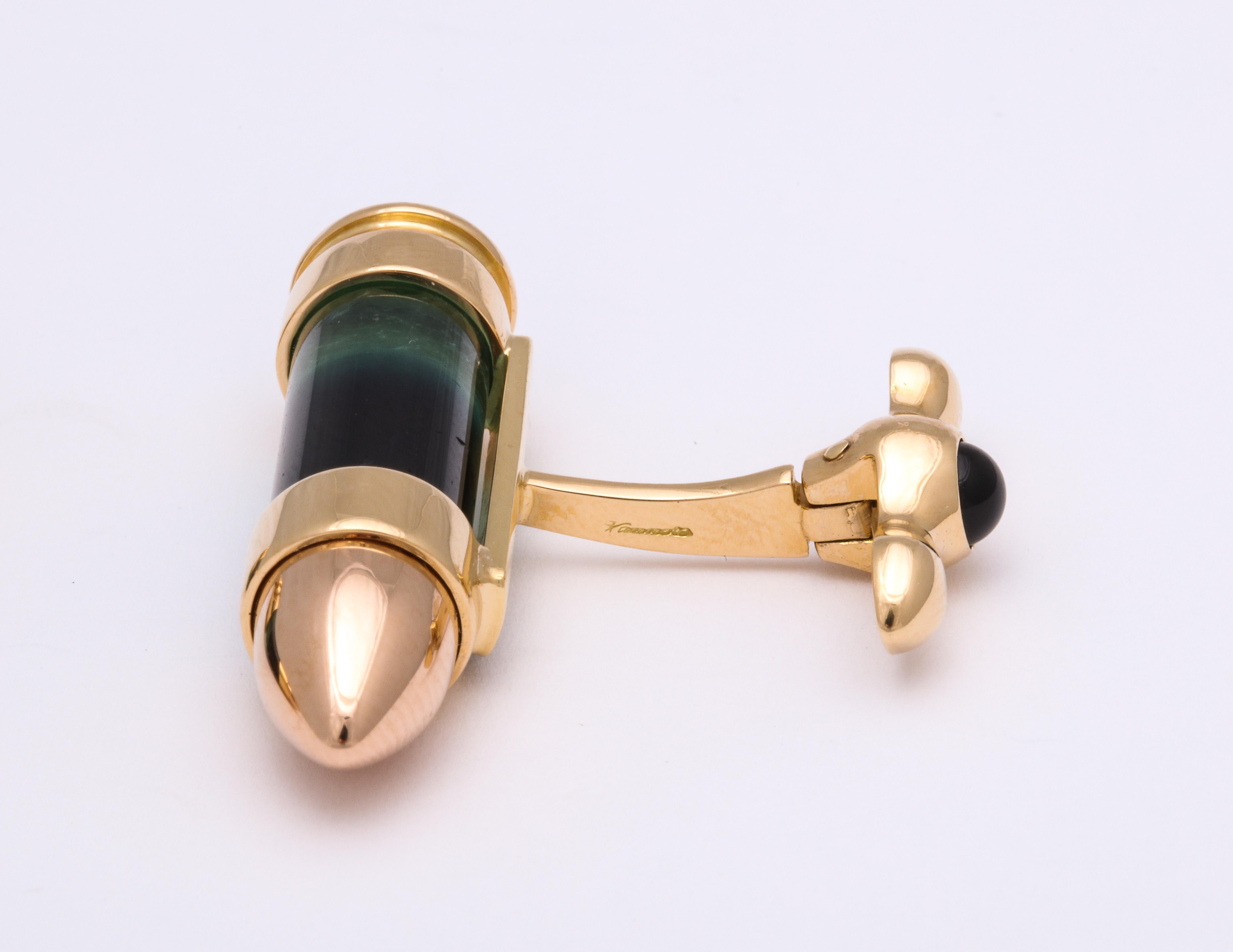 Modern Michael Kanners Bi-Color Tourmaline Gold Bullet Cufflinks For Sale