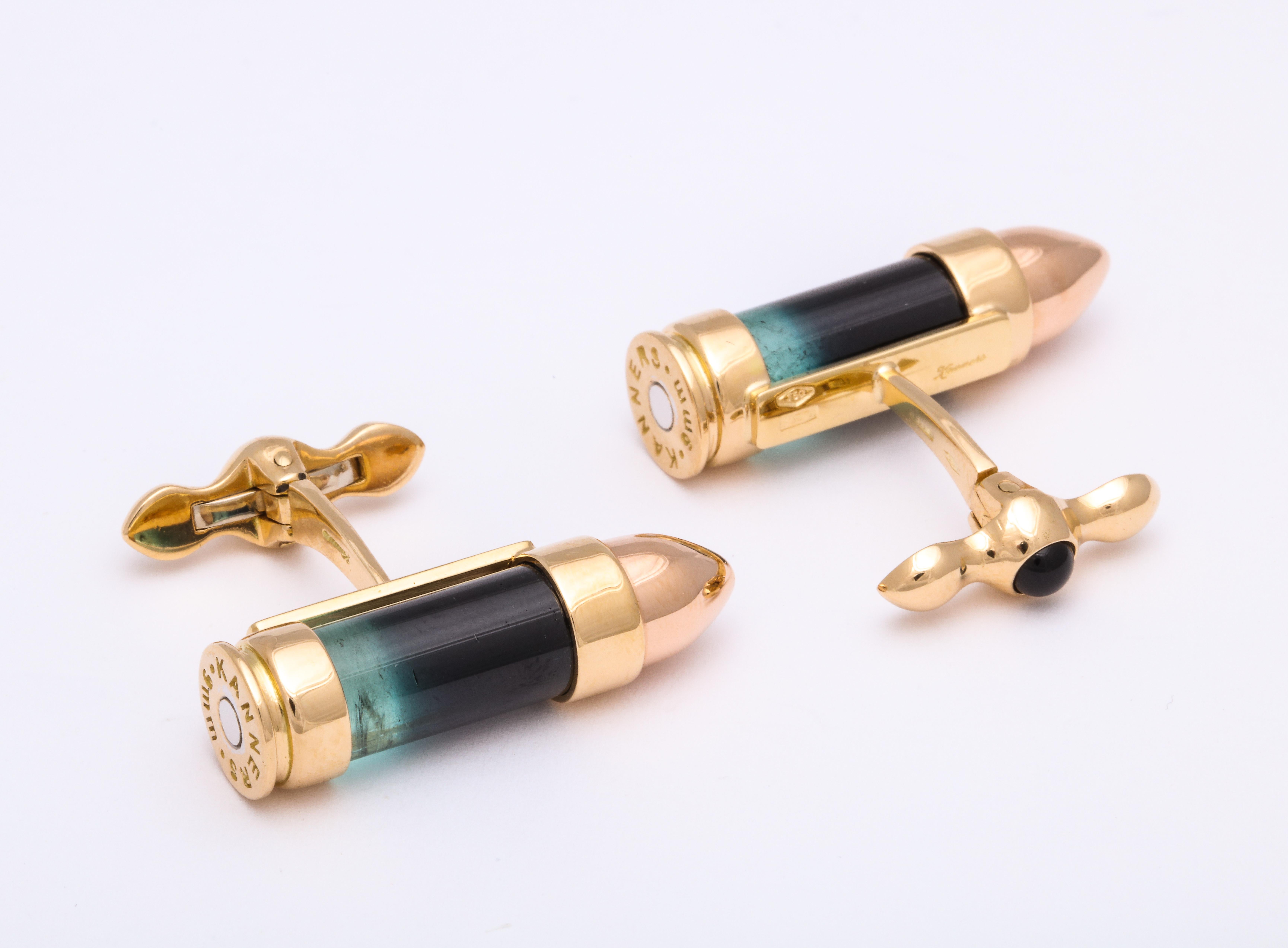 Michael Kanners Bi-Color Tourmaline Gold Bullet Cufflinks In New Condition For Sale In Bal Harbour, FL