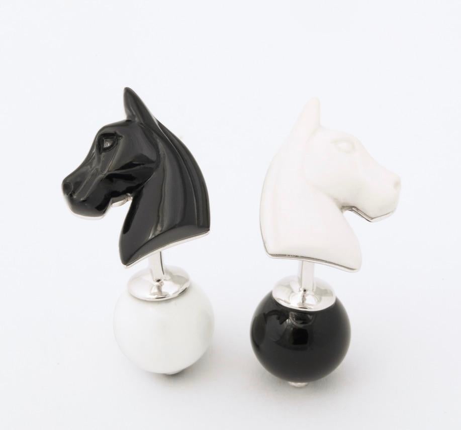 Contemporary Michael Kanners Black and White Horse Cufflinks