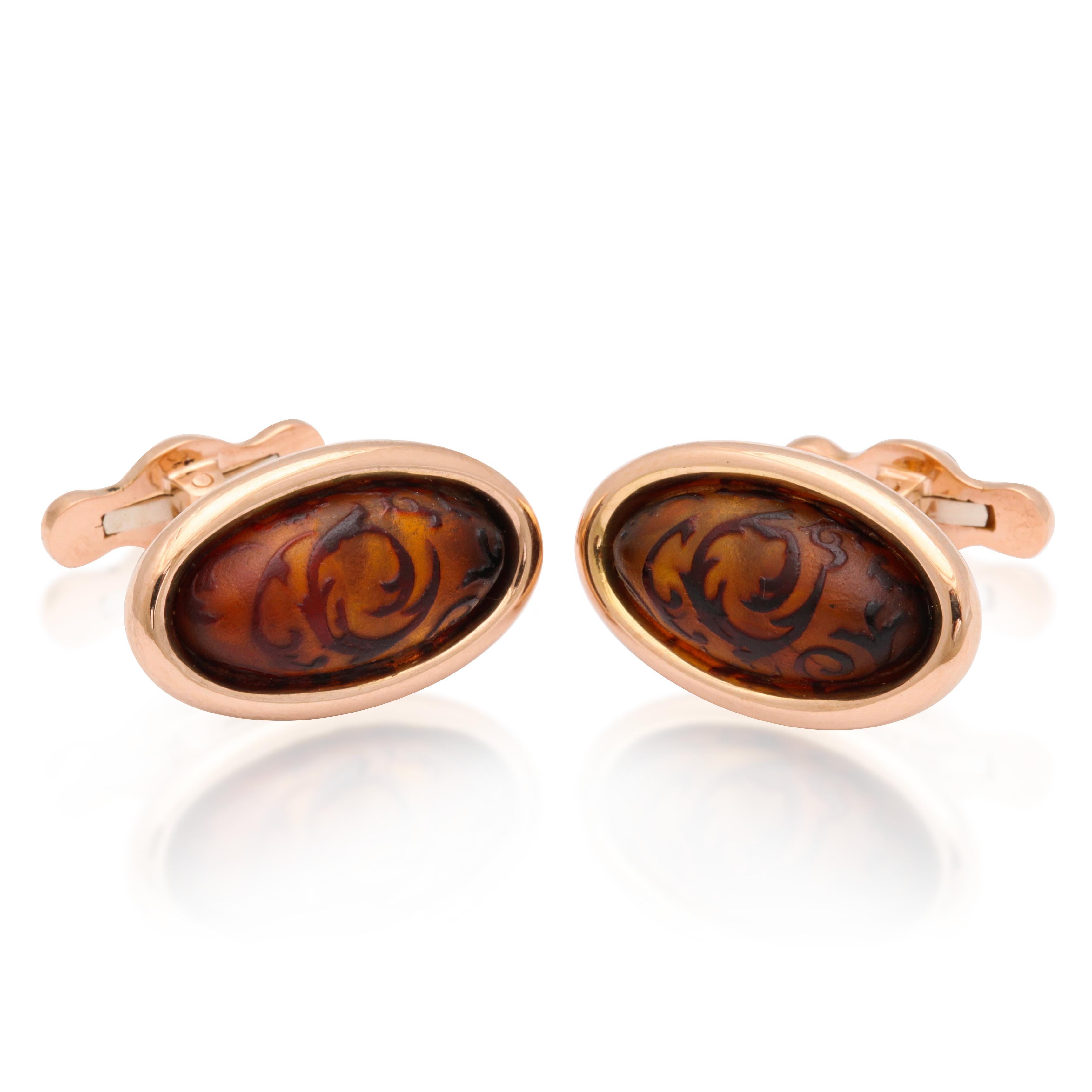 Contemporary Michael Kanners Carved Amber Cufflinks For Sale