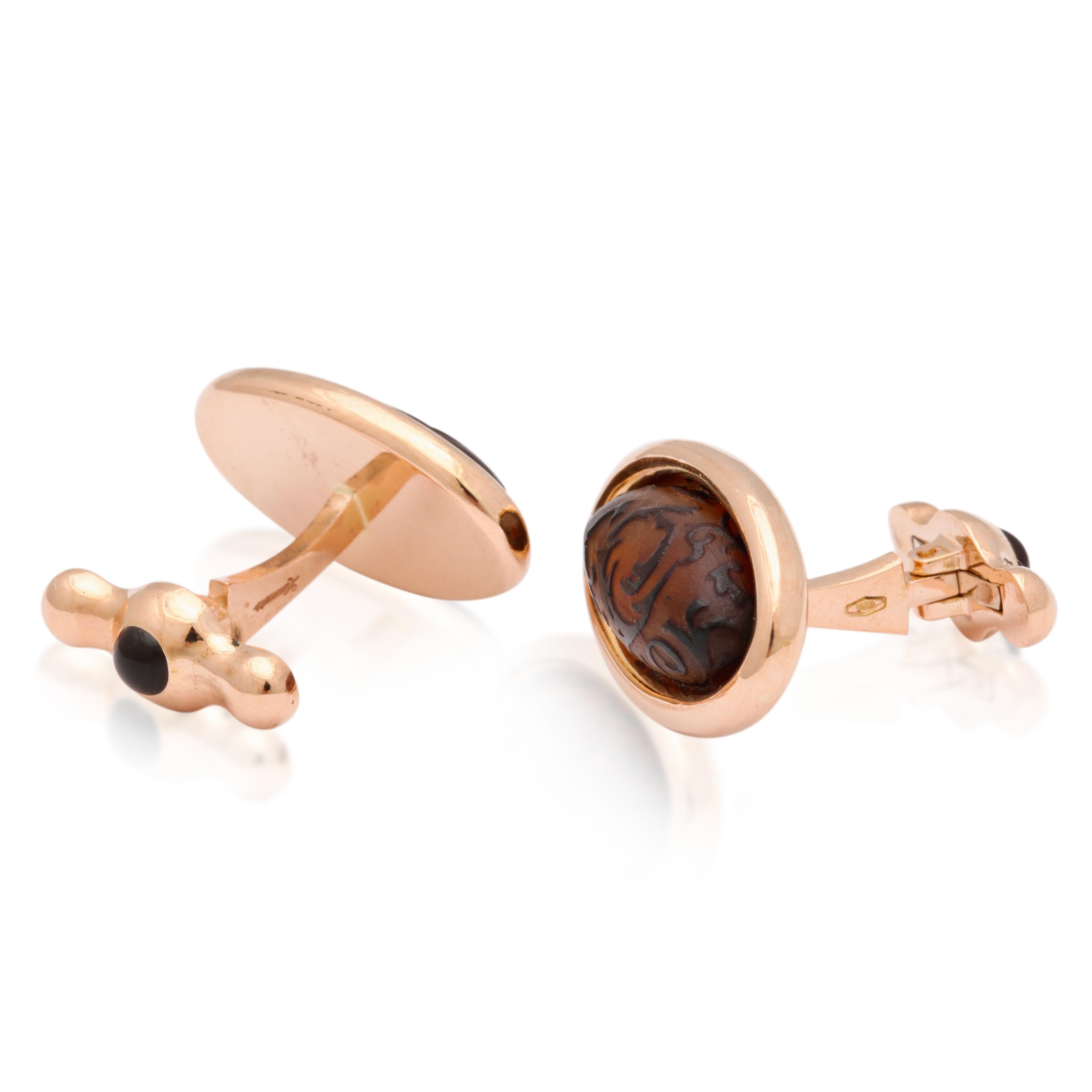 Cabochon Michael Kanners Carved Amber Cufflinks For Sale