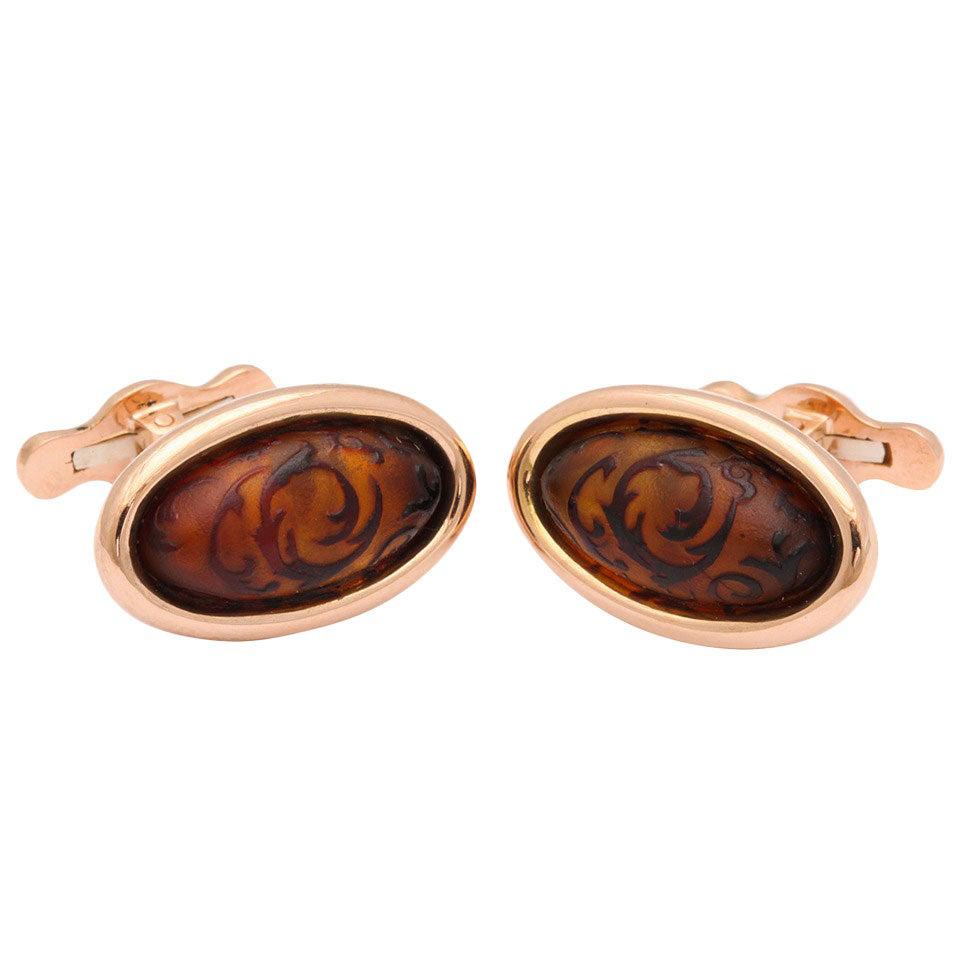 Michael Kanners Carved Amber Cufflinks For Sale