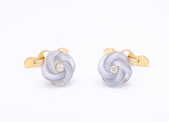 Michael Kanners Carved Blue Chalcedony Diamond Magic Knot Cufflinks