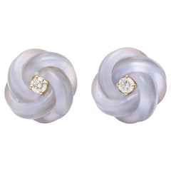 Michael Kanners Carved Blue Chalcedony Diamond Magic Knot Cufflinks