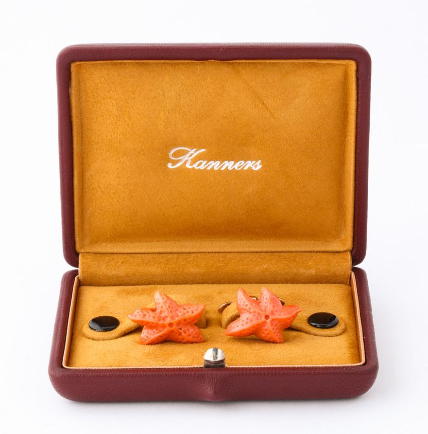 Michael Kanners Carved Coral Starfish Cufflinks 1