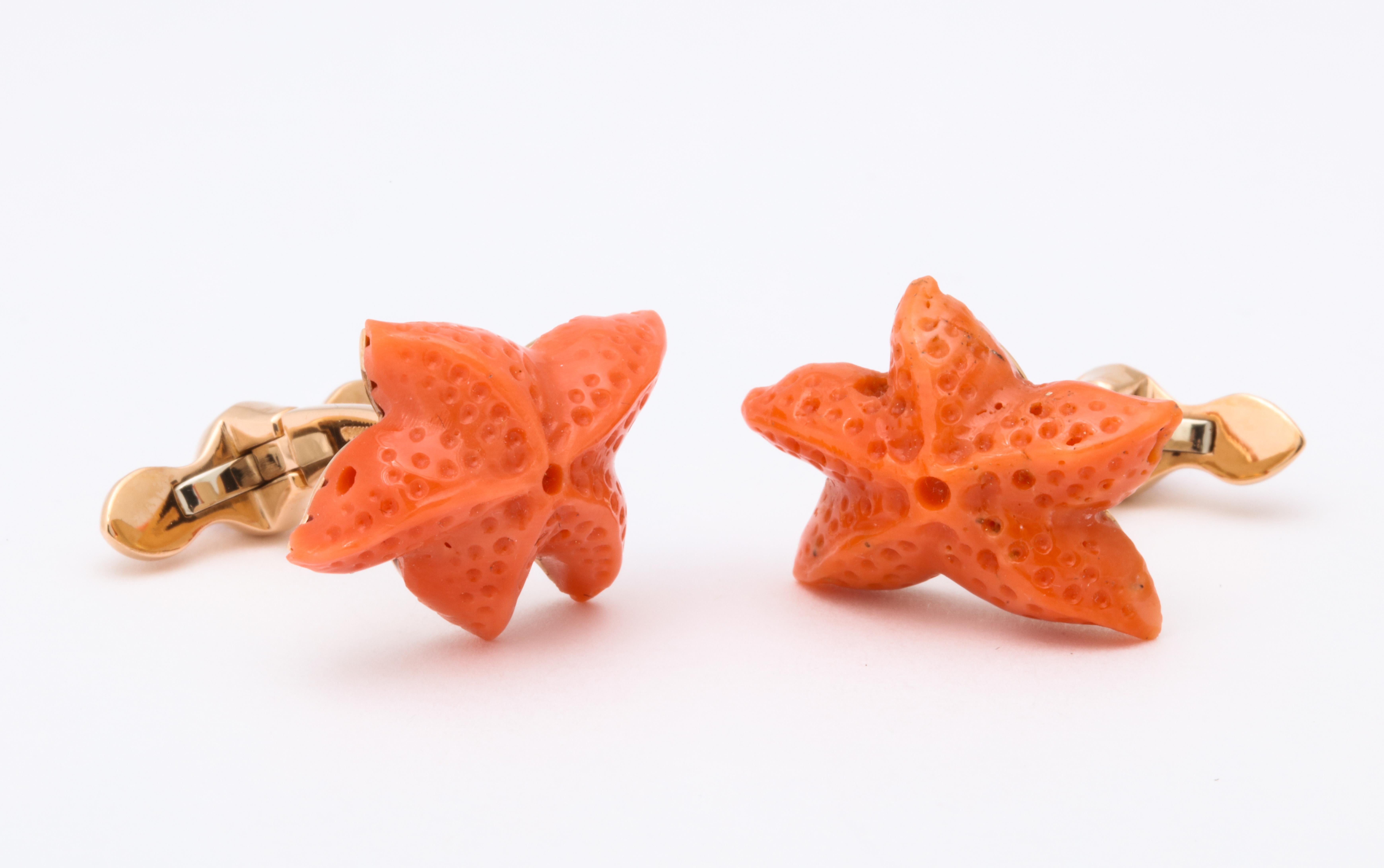 Michael Kanners Carved Coral Starfish Cufflinks In New Condition In Bal Harbour, FL