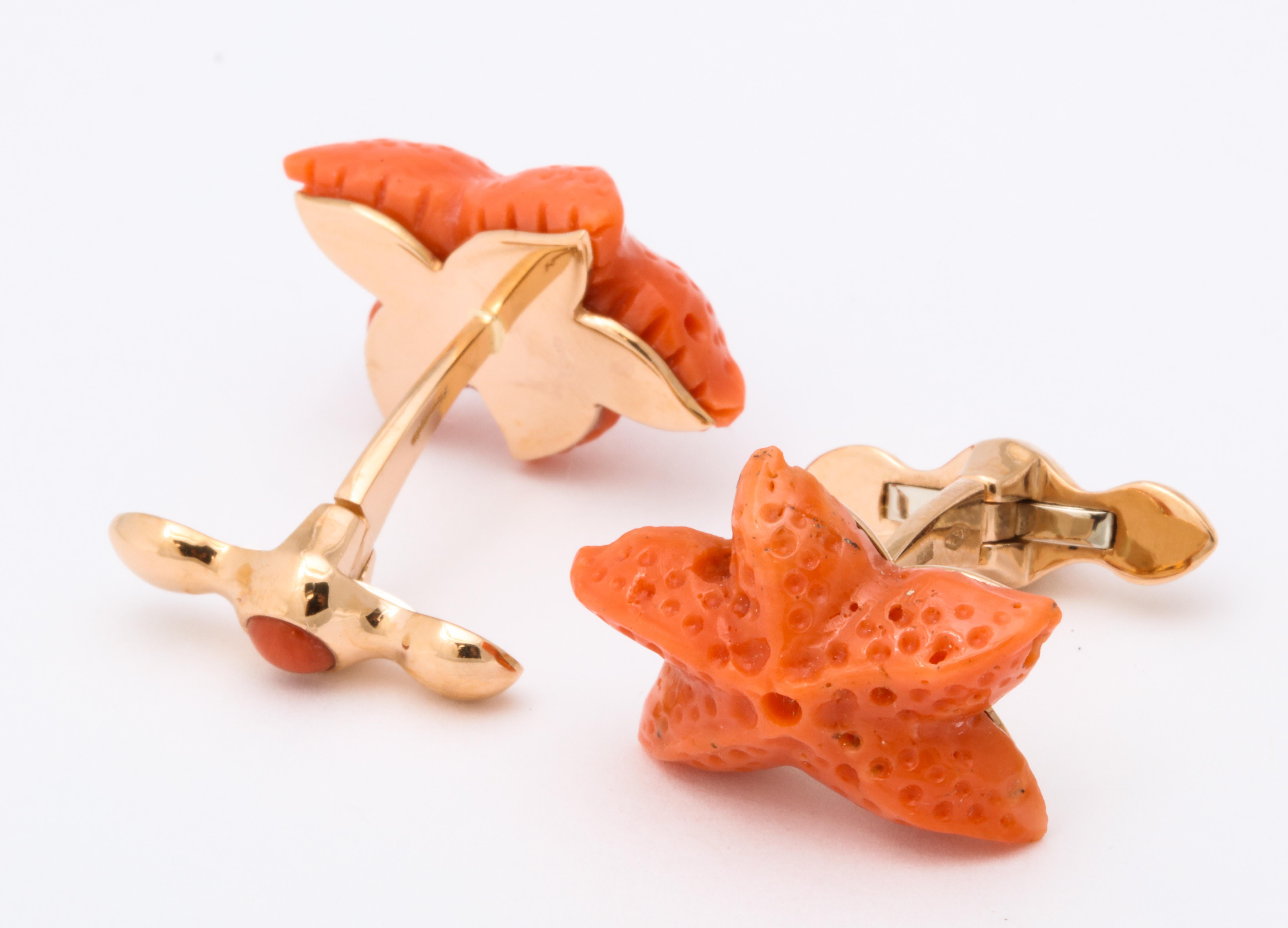 Michael Kanners Carved Coral Starfish Cufflinks 1