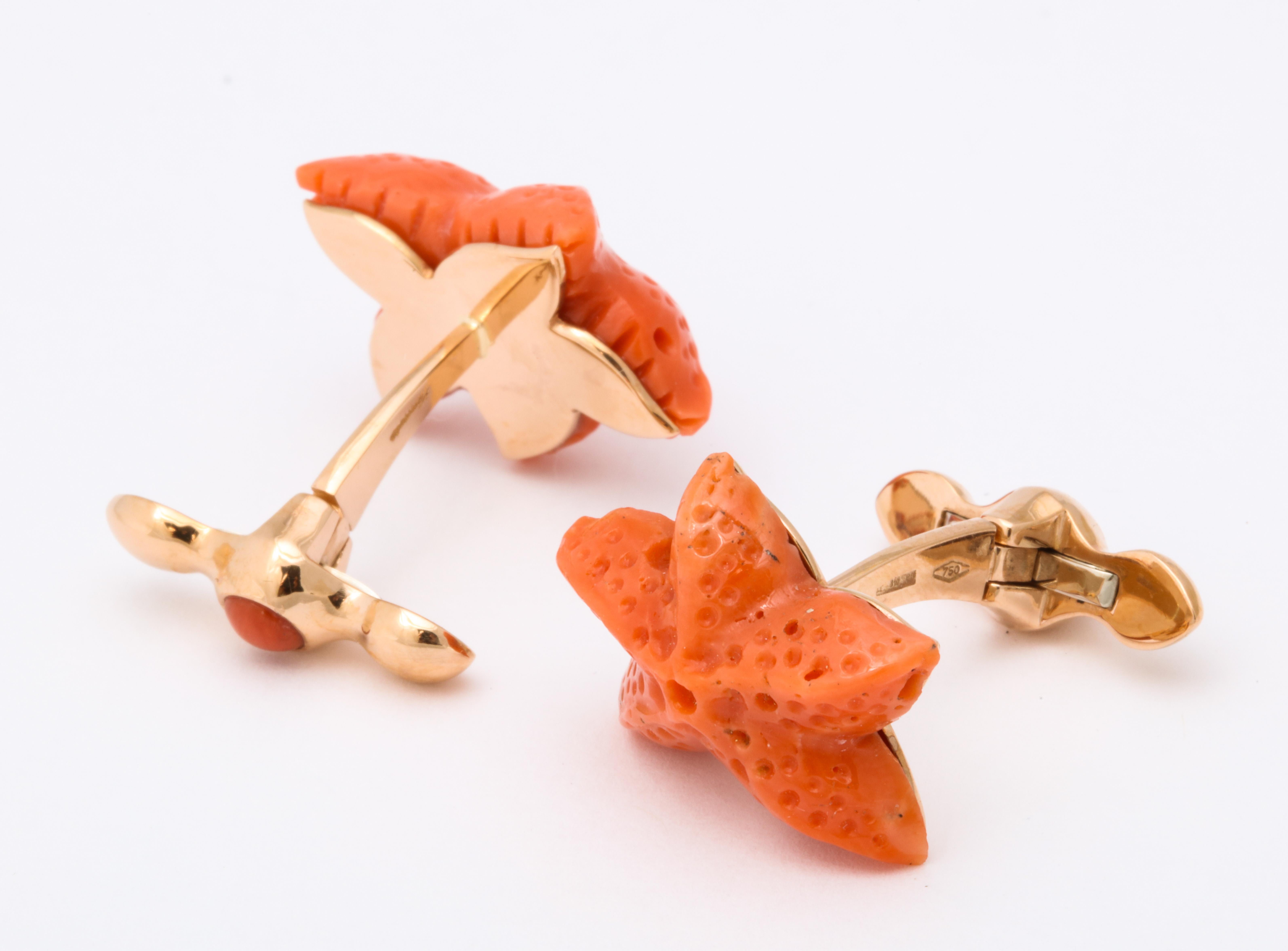 Contemporary Michael Kanners Carved Coral Starfish Cufflinks