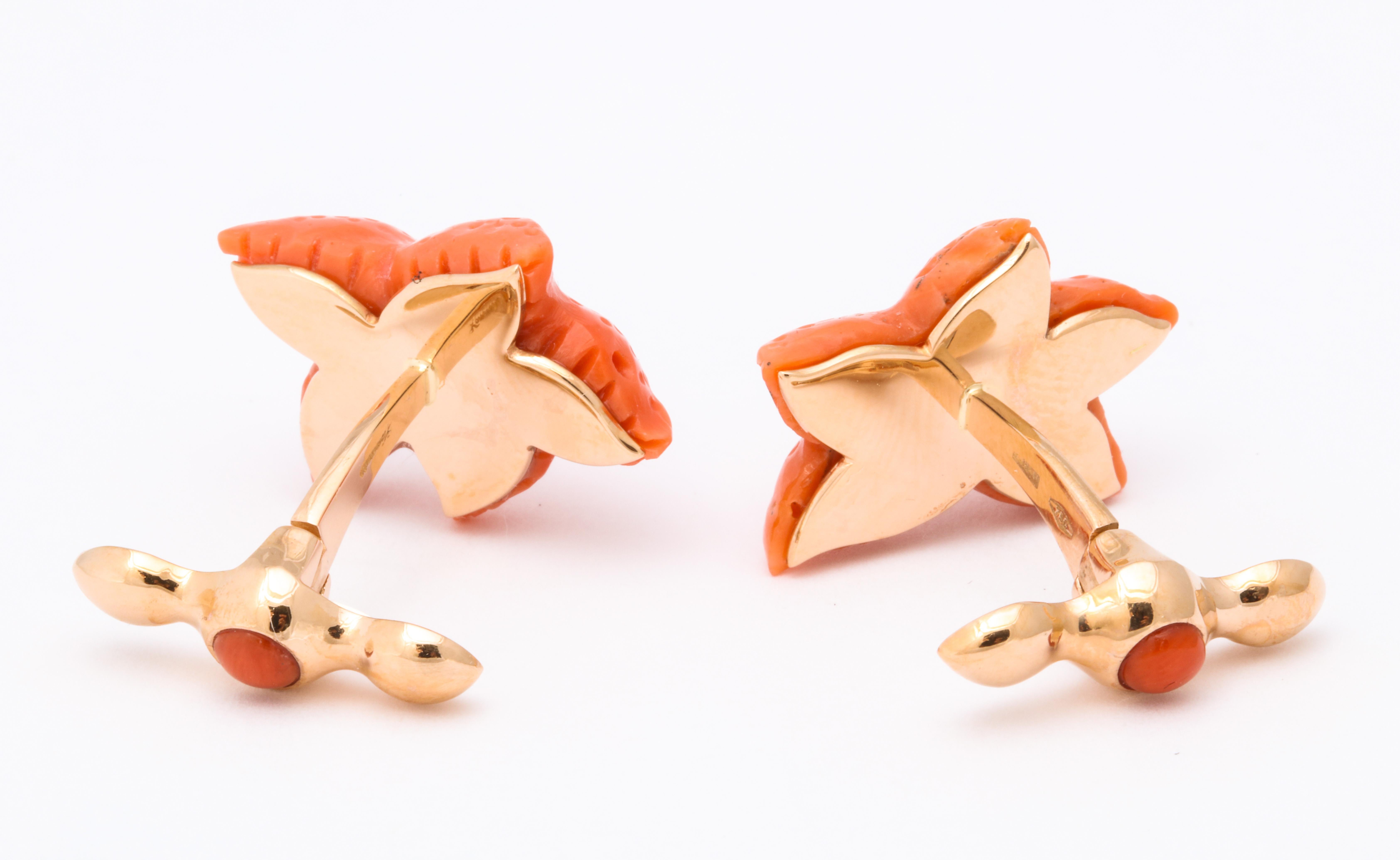 Michael Kanners Carved Coral Starfish Cufflinks In New Condition In Bal Harbour, FL